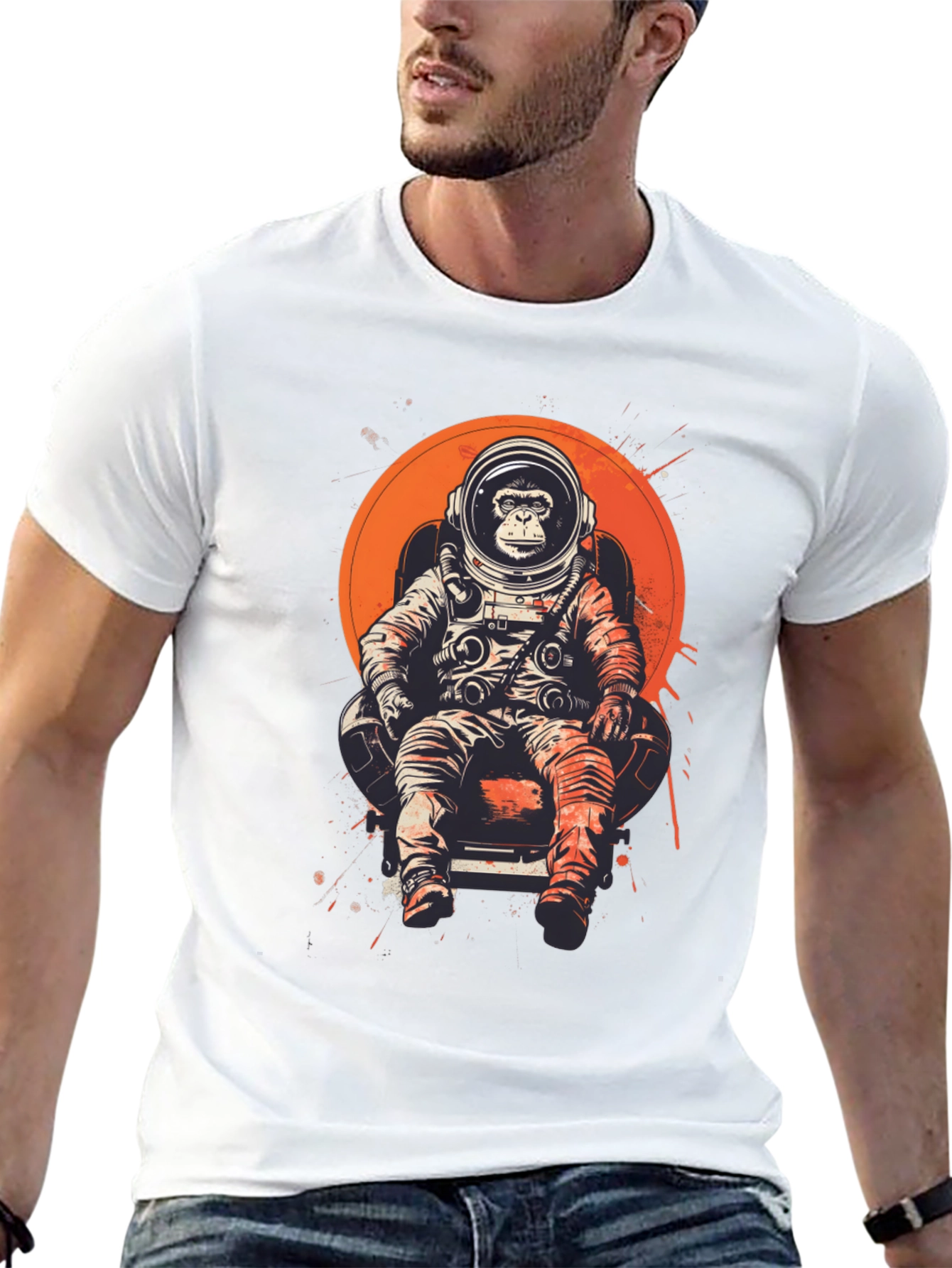 Black Astronaut Monkey T-Shirt - Space Chimpanzee Tee view 13