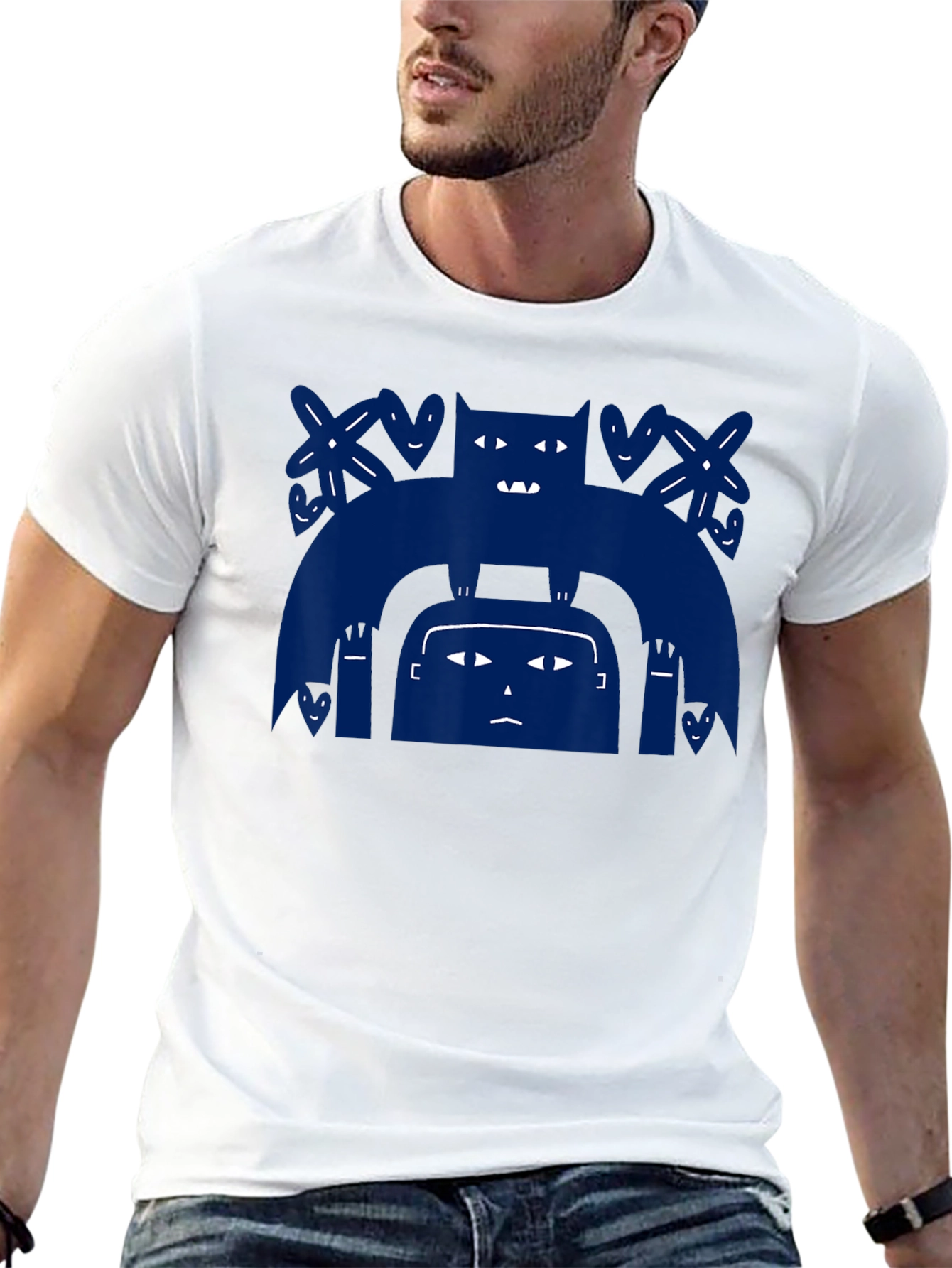 Black Graphic Tee - Bat on Head Design - Men's Black T-Shirt view 13