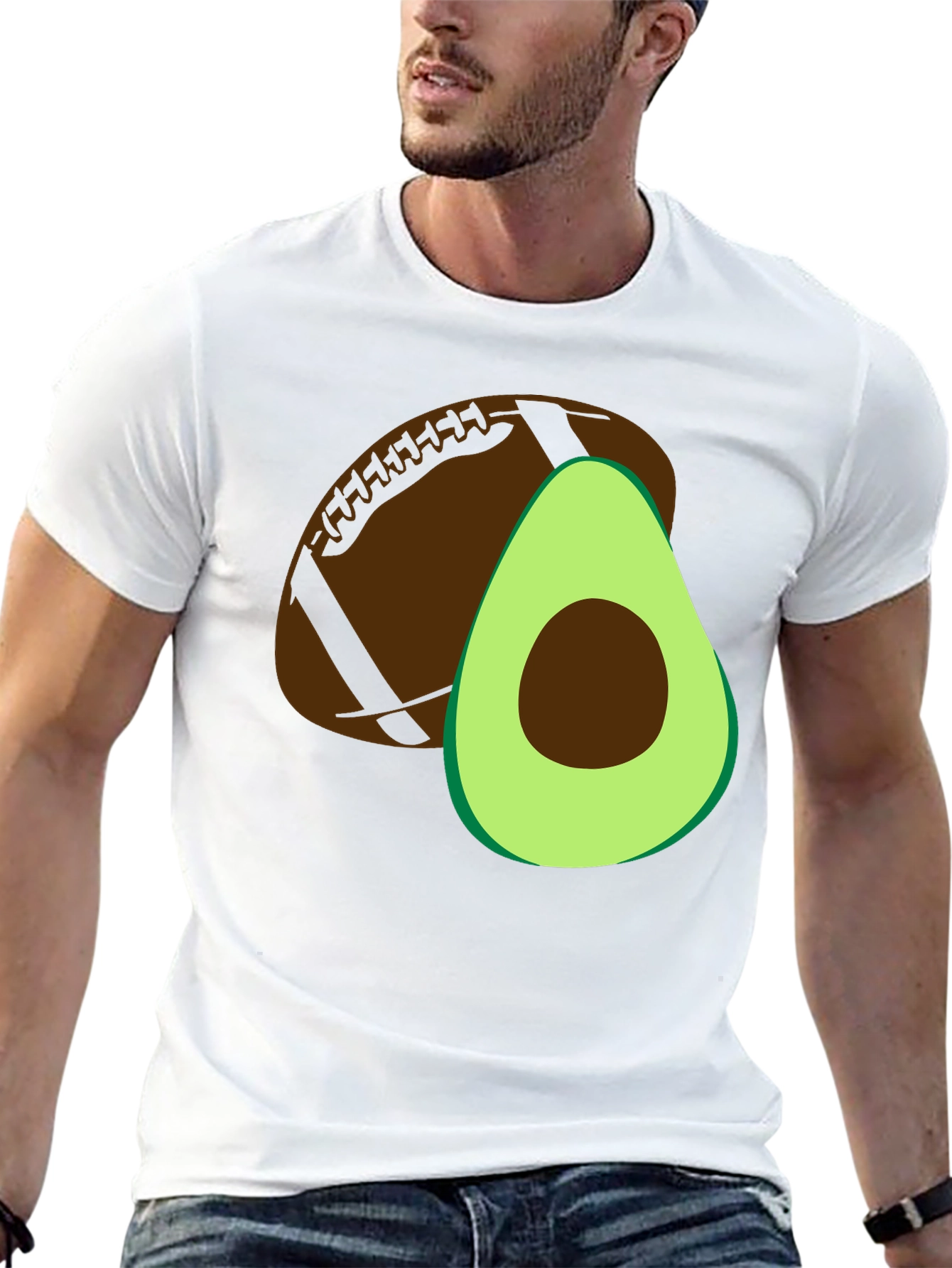 Black Avocado Football Graphic Tee - Casual Mens T-Shirt view 13