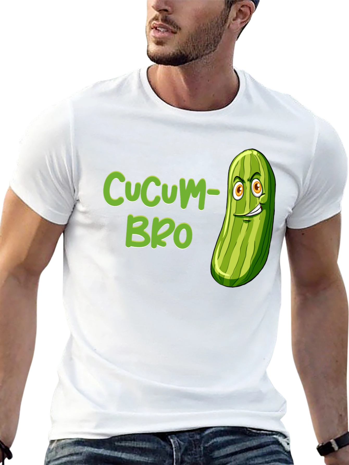 Black CuCUM-BRO Graphic Tee - Funny Cucumber Pun T-Shirt view 13