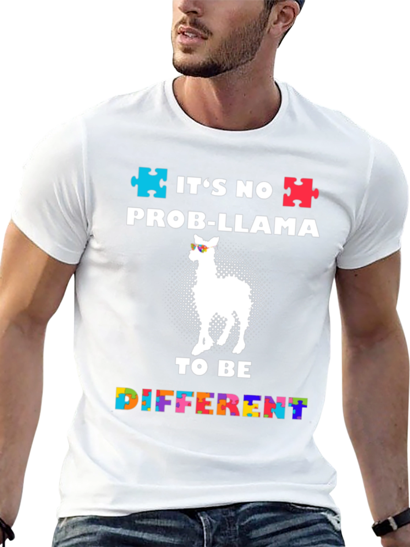 Black Autism Awareness Prob-Llama T-Shirt view 13