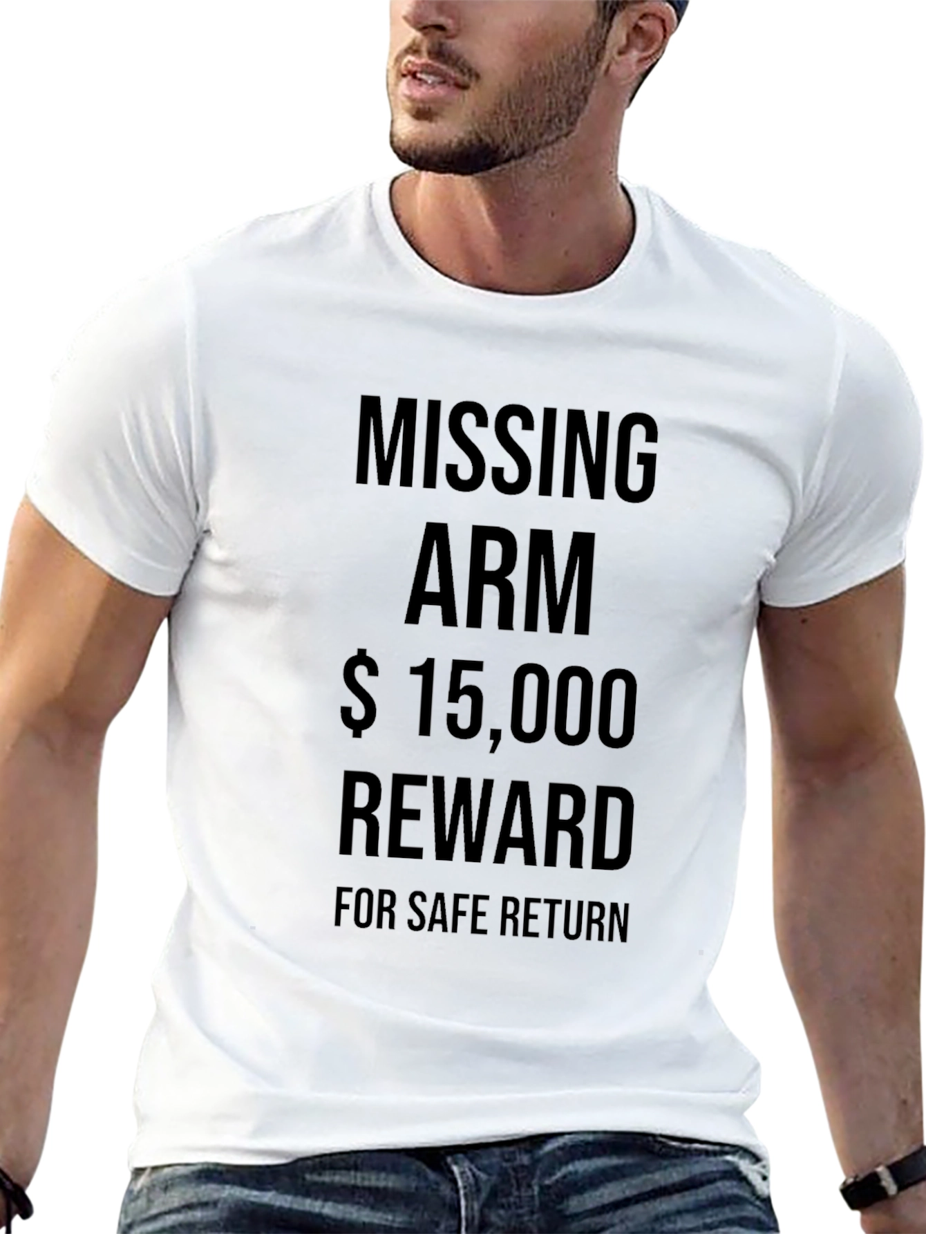 Black Funny Missing Arm Reward T-Shirt view 13
