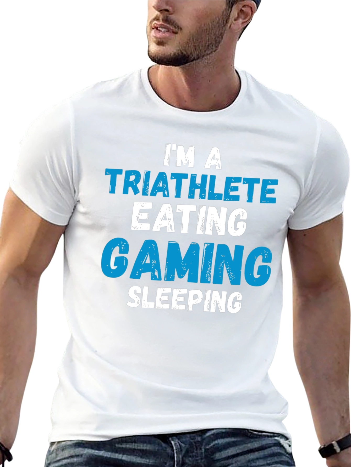 Black Triathlete Gaming Sleeping T-Shirt - Funny Sport Tee view 13