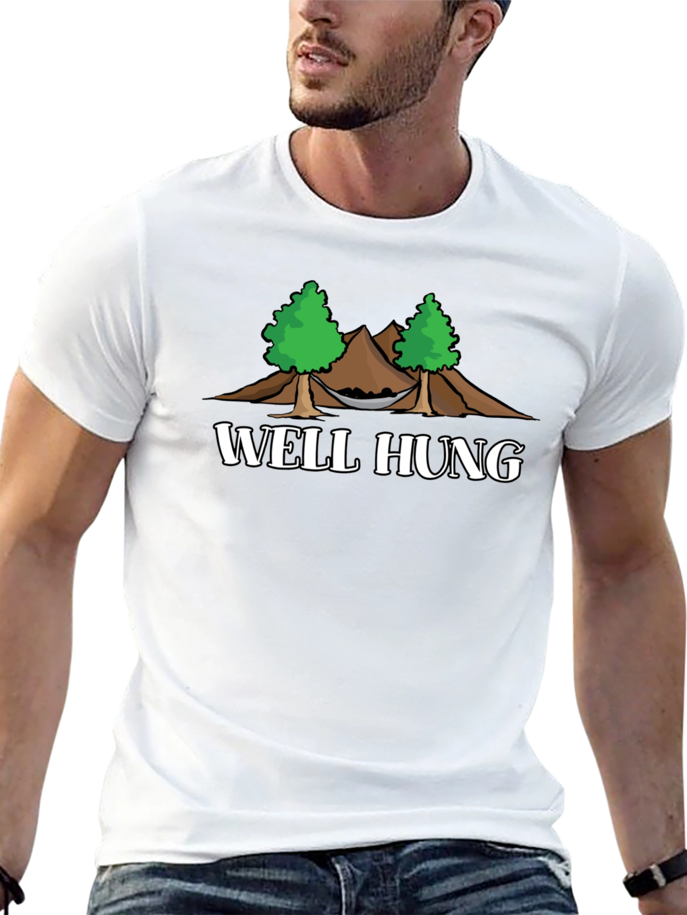 Black Well Hung Hammock T-Shirt - Funny Camping Graphic Tee view 13