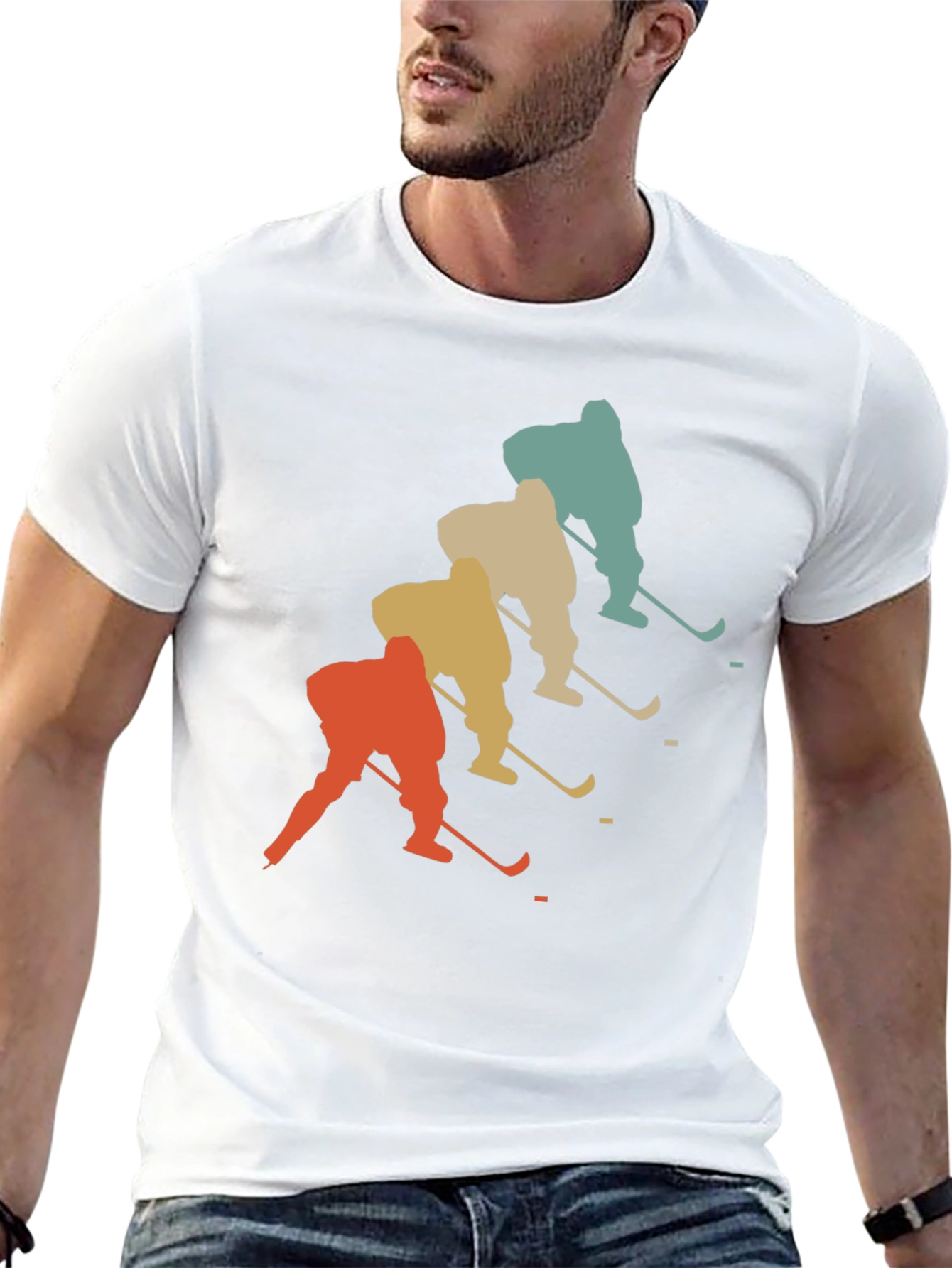Black Vintage Hockey Player Graphic T-Shirt view 13