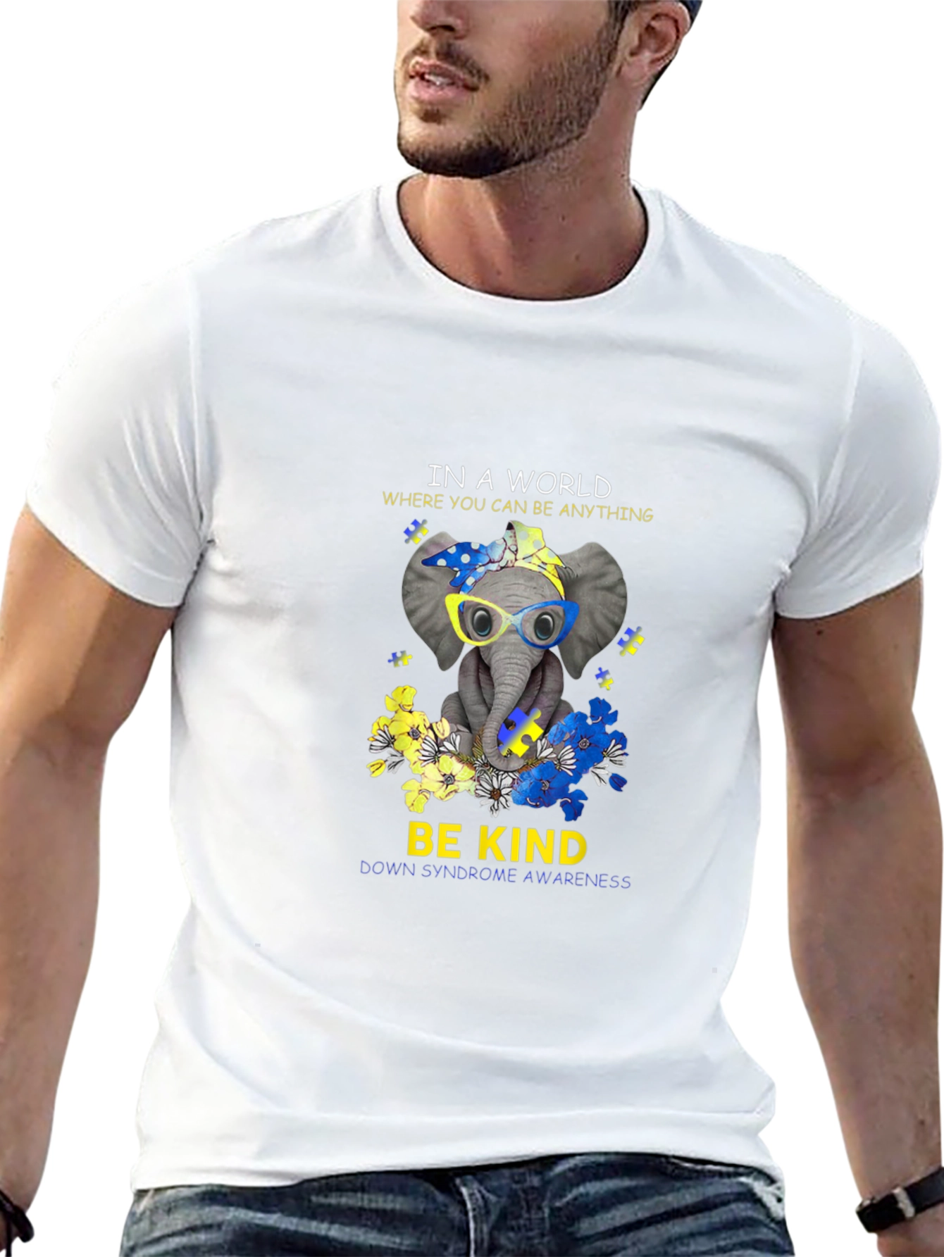 Black Be Kind Down Syndrome Awareness Elephant T-Shirt view 13