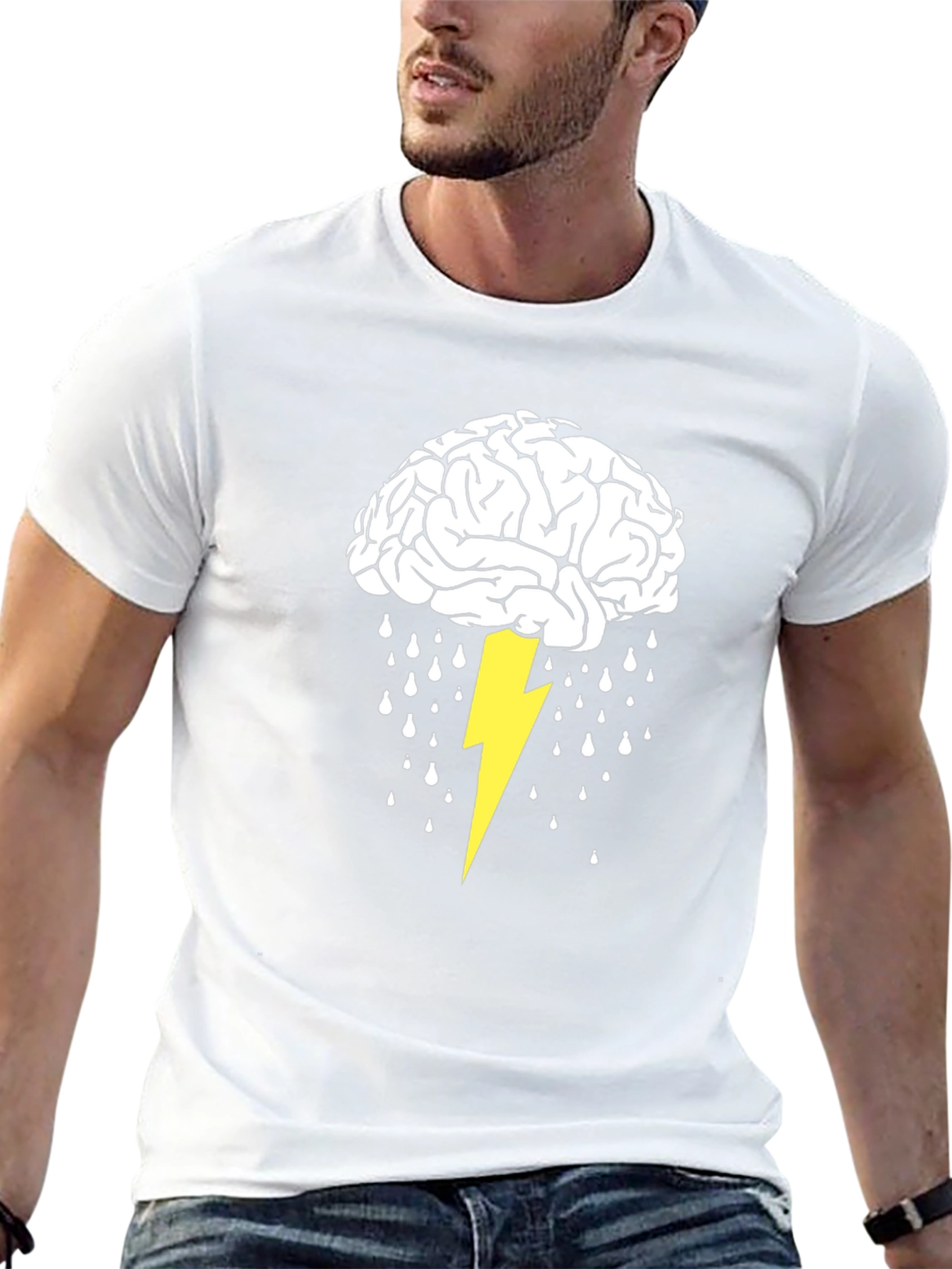 Black Brainstorm T-Shirt: Lightning Strikes Idea Graphic Tee view 13