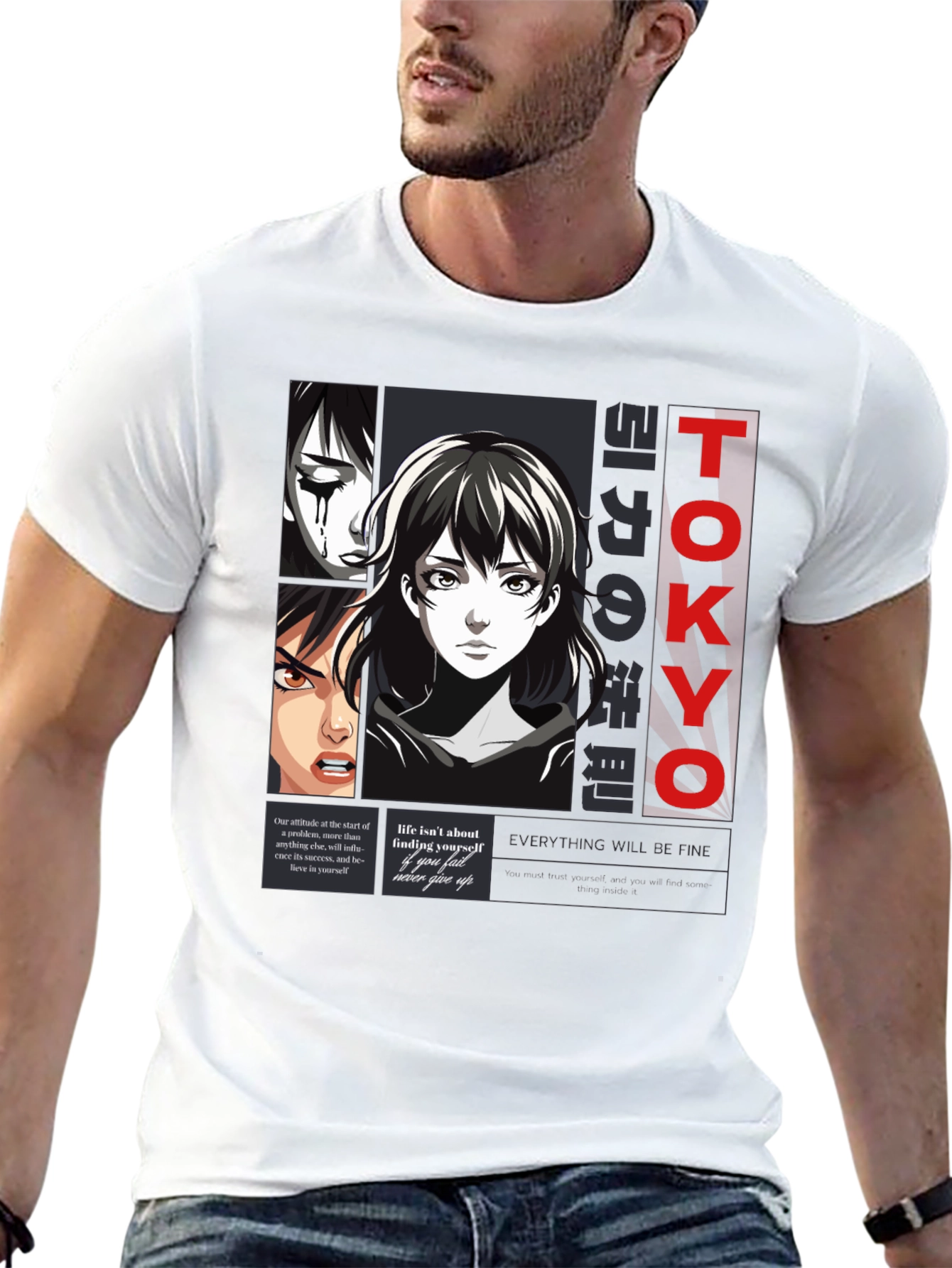 Black Anime Graphic Print T-Shirt - Tokyo Style view 13