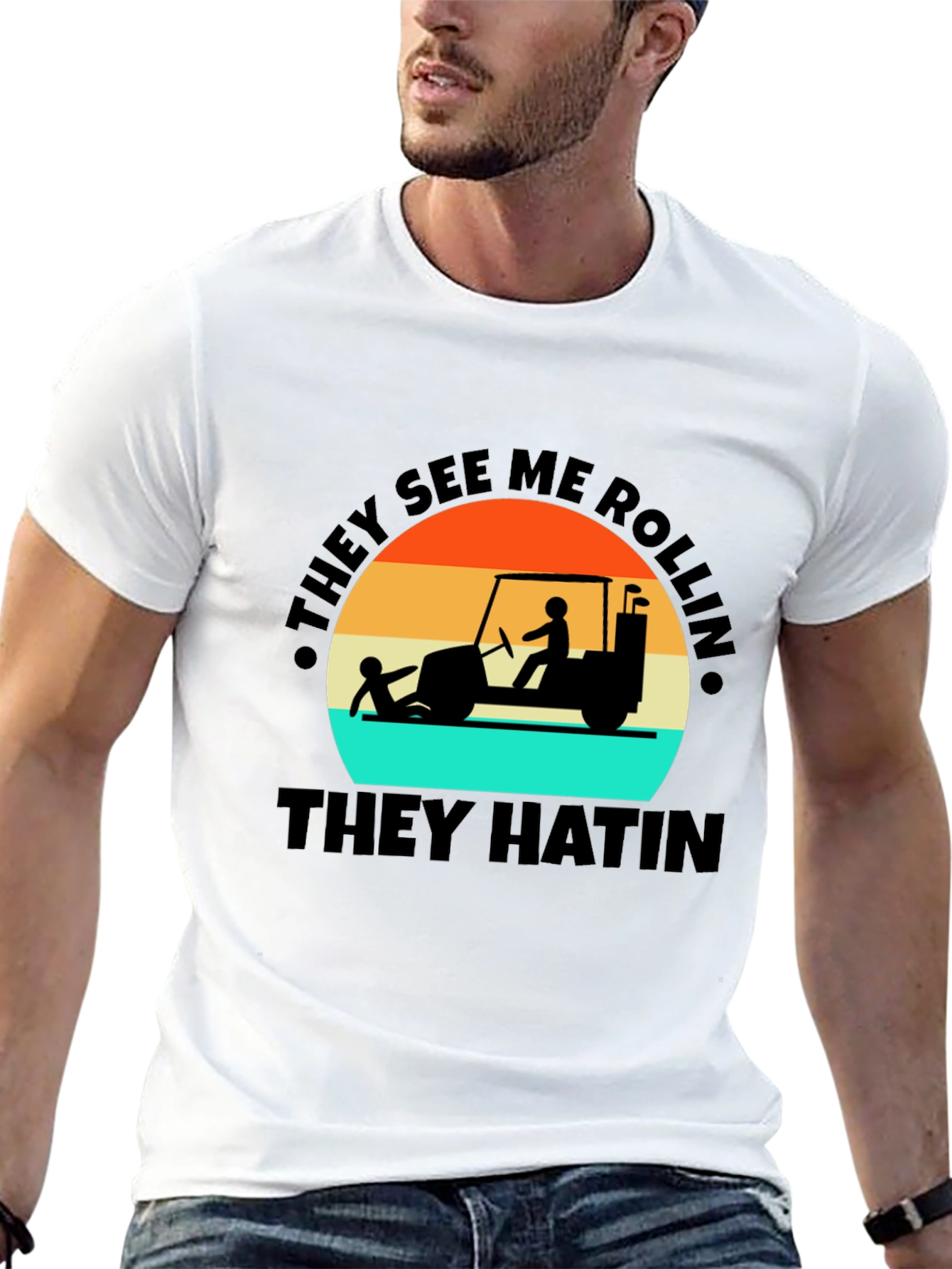 Black They See Me Rollin' Tee - Funny Golf Humor T-Shirt view 13