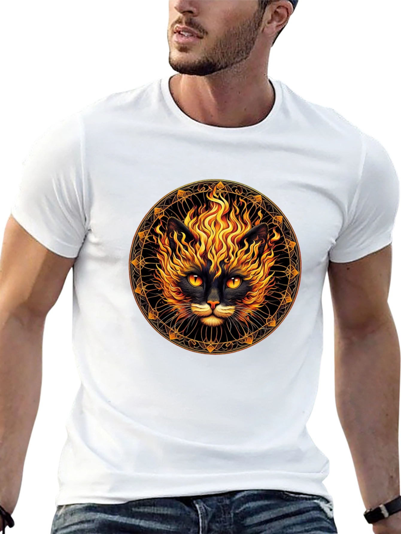 Black Fiery Cat Graphic T-Shirt - Black view 13