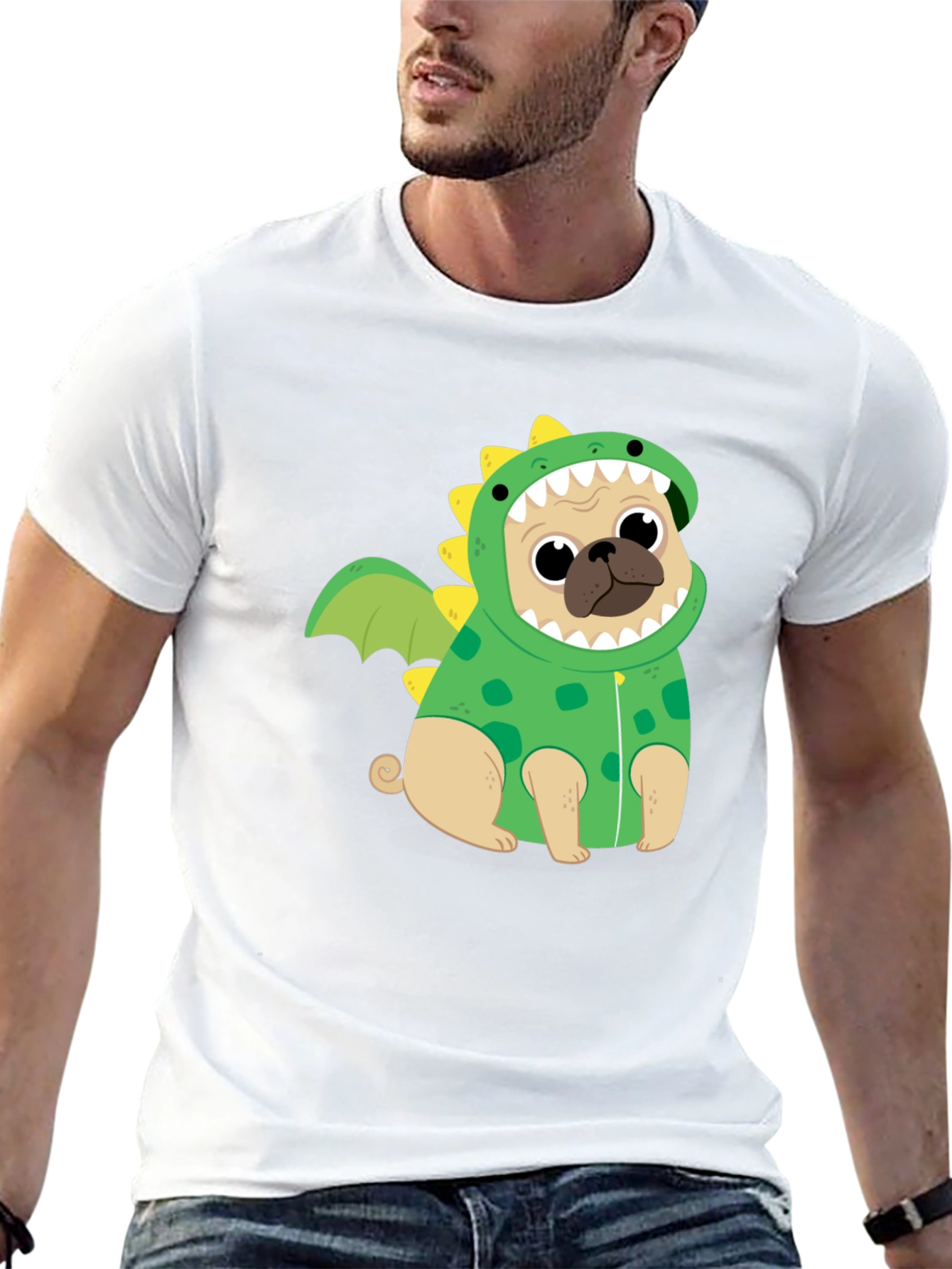 Black Pug Dinosaur Costume T-Shirt view 13