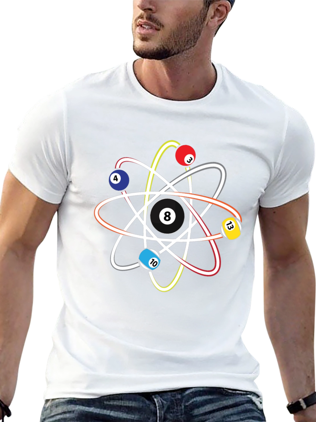 Black Pool Ball Atom T-Shirt - Physics & Billiards Style view 13