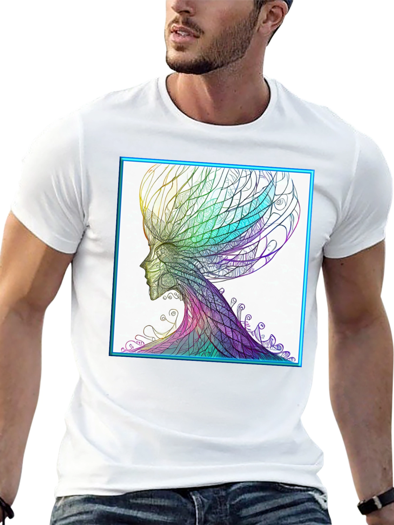 Black Abstract Art Tee - Colorful Head Design view 13
