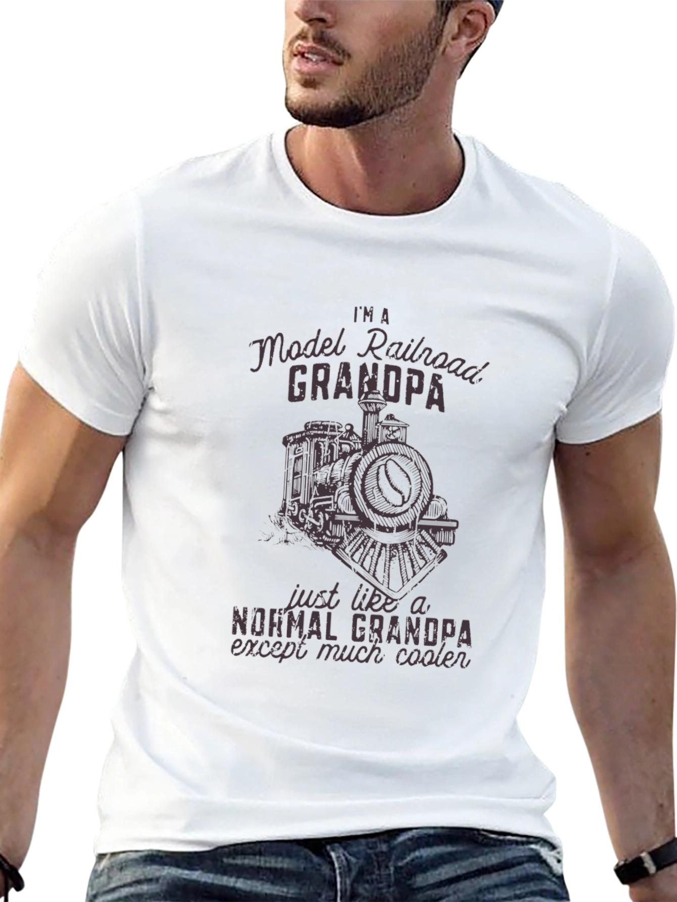 Black Model Railroad Grandpa T-Shirt - Cooler Than Normal! view 13