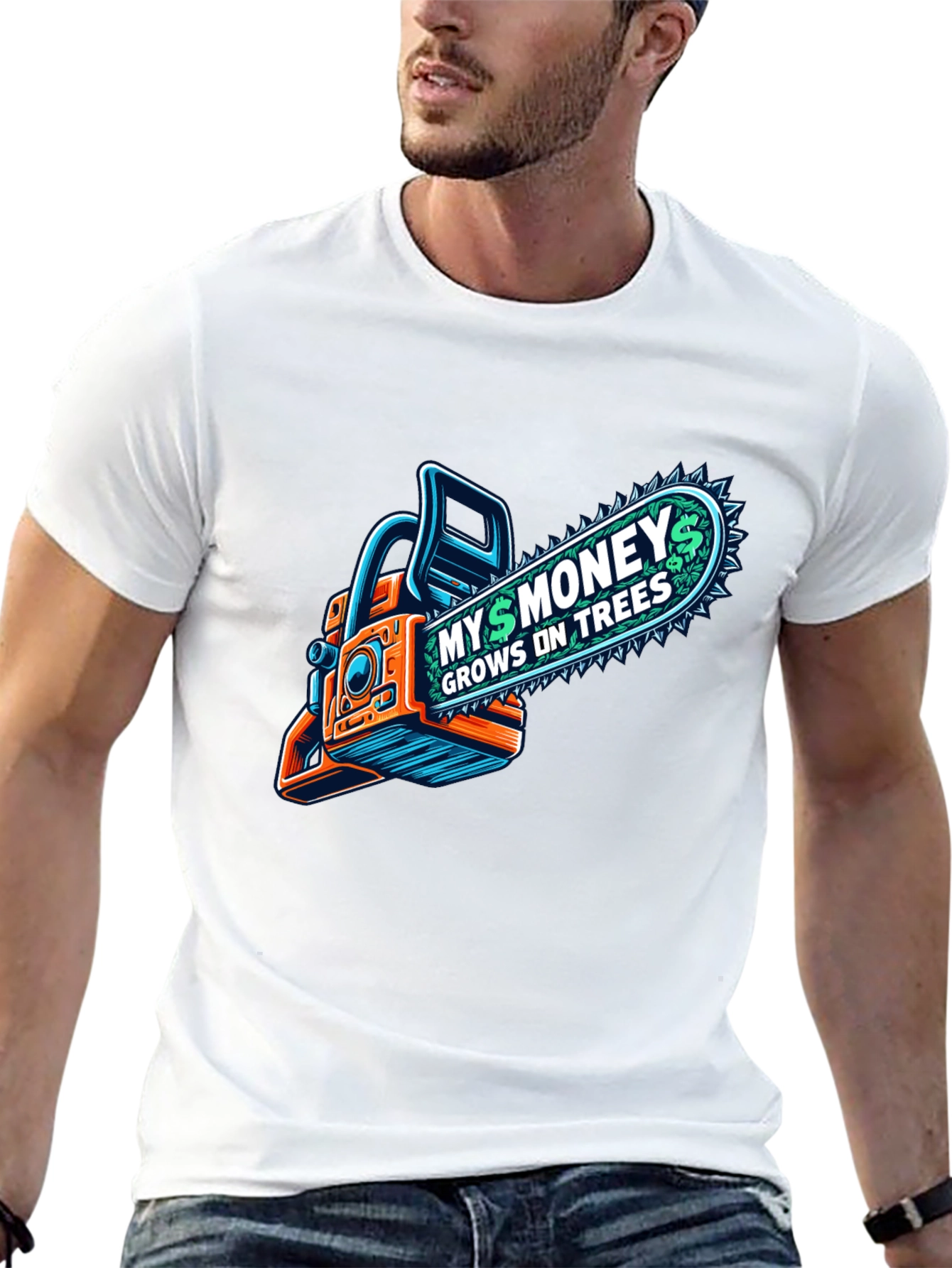 Black Money Grows on Trees Chainsaw T-Shirt view 13