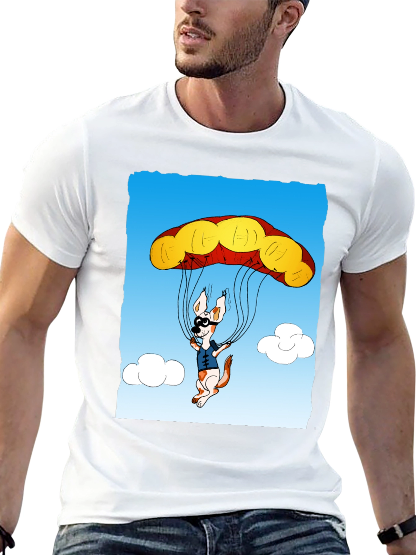 Black Parachuting Dog Graphic Tee - Black Cotton T-Shirt view 13
