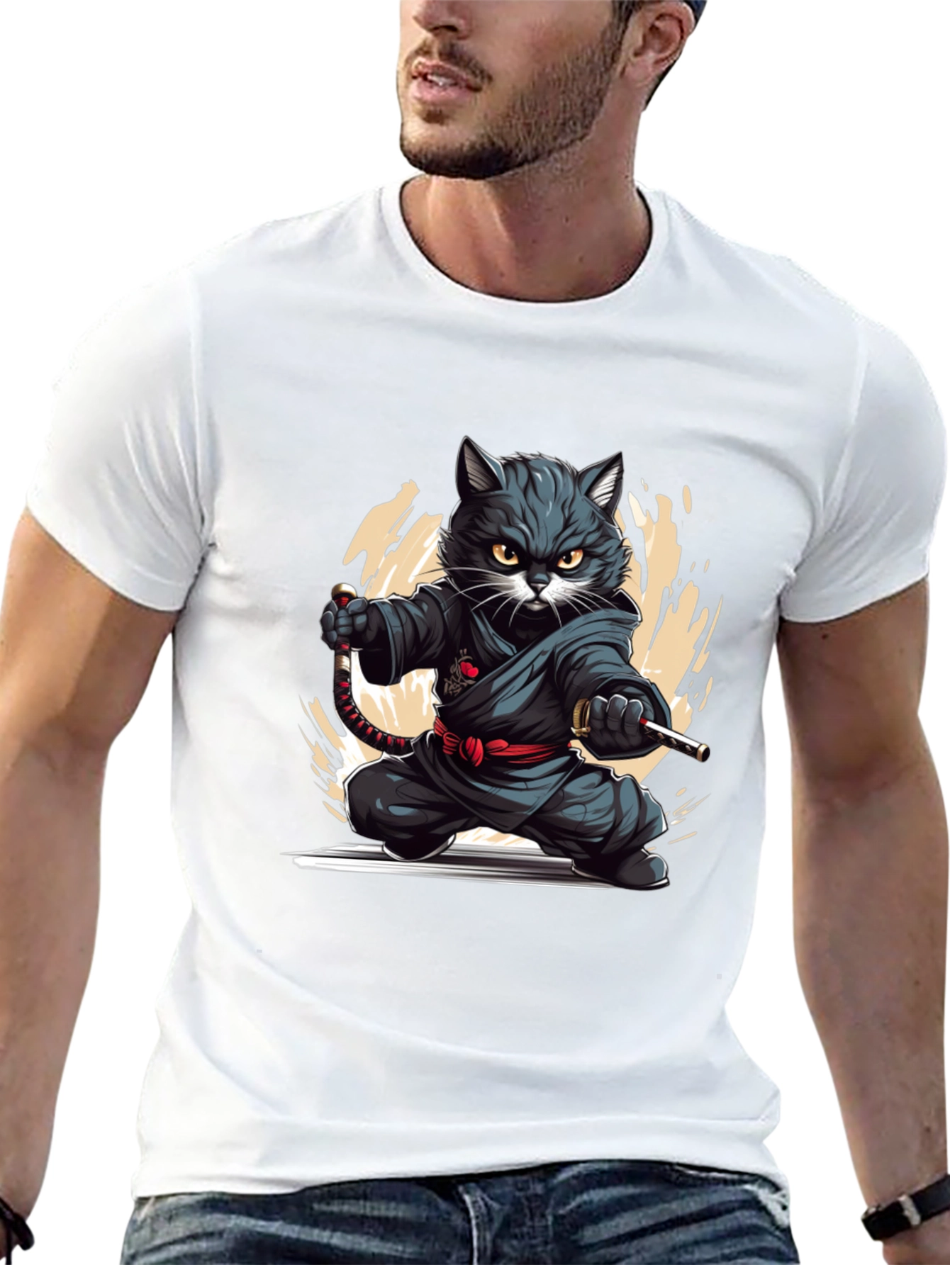 Black Ninja Cat Graphic Tee - Black T-Shirt view 13