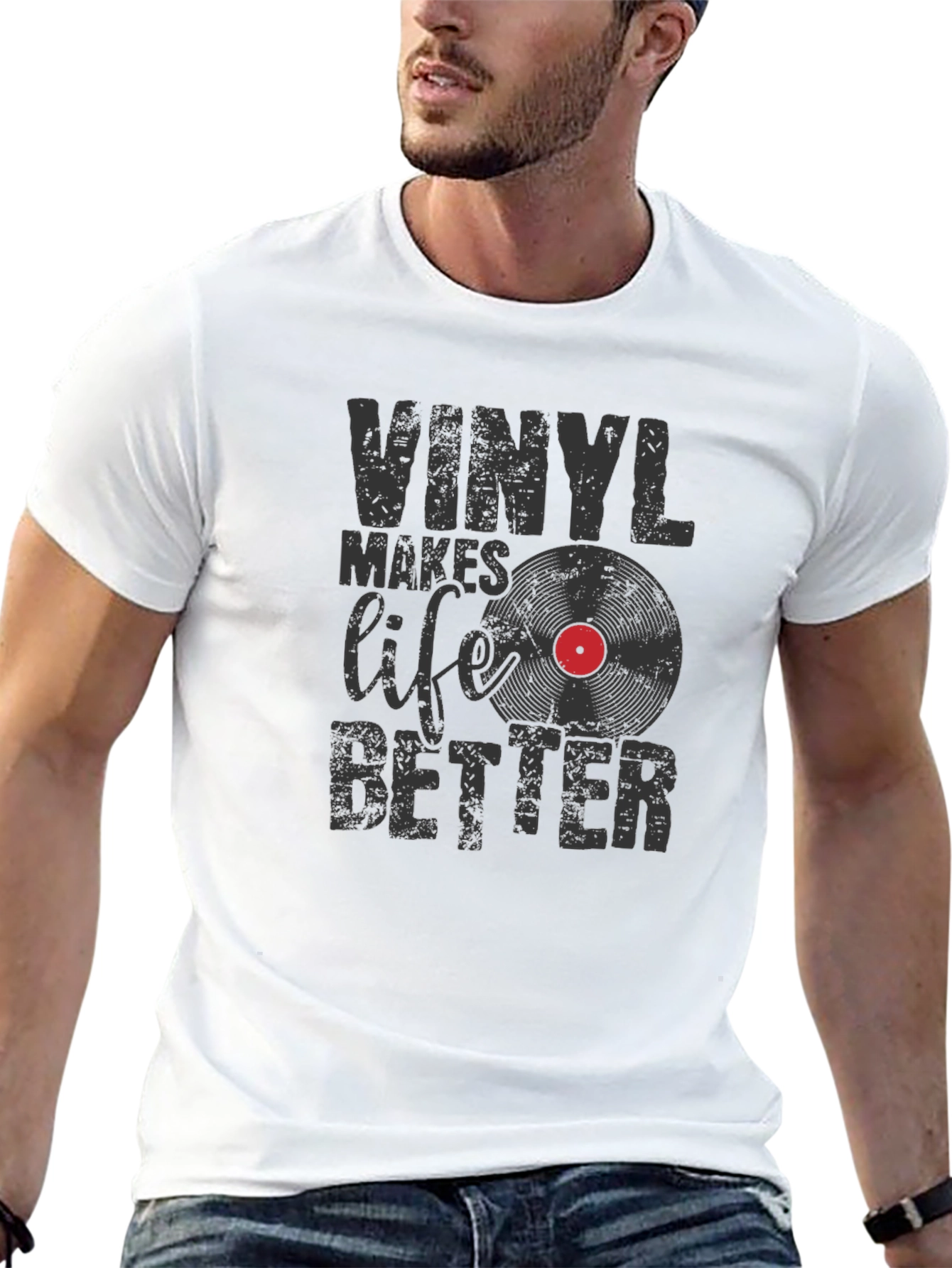 Black Vinyl Makes Life Better Graphic Tee view 13