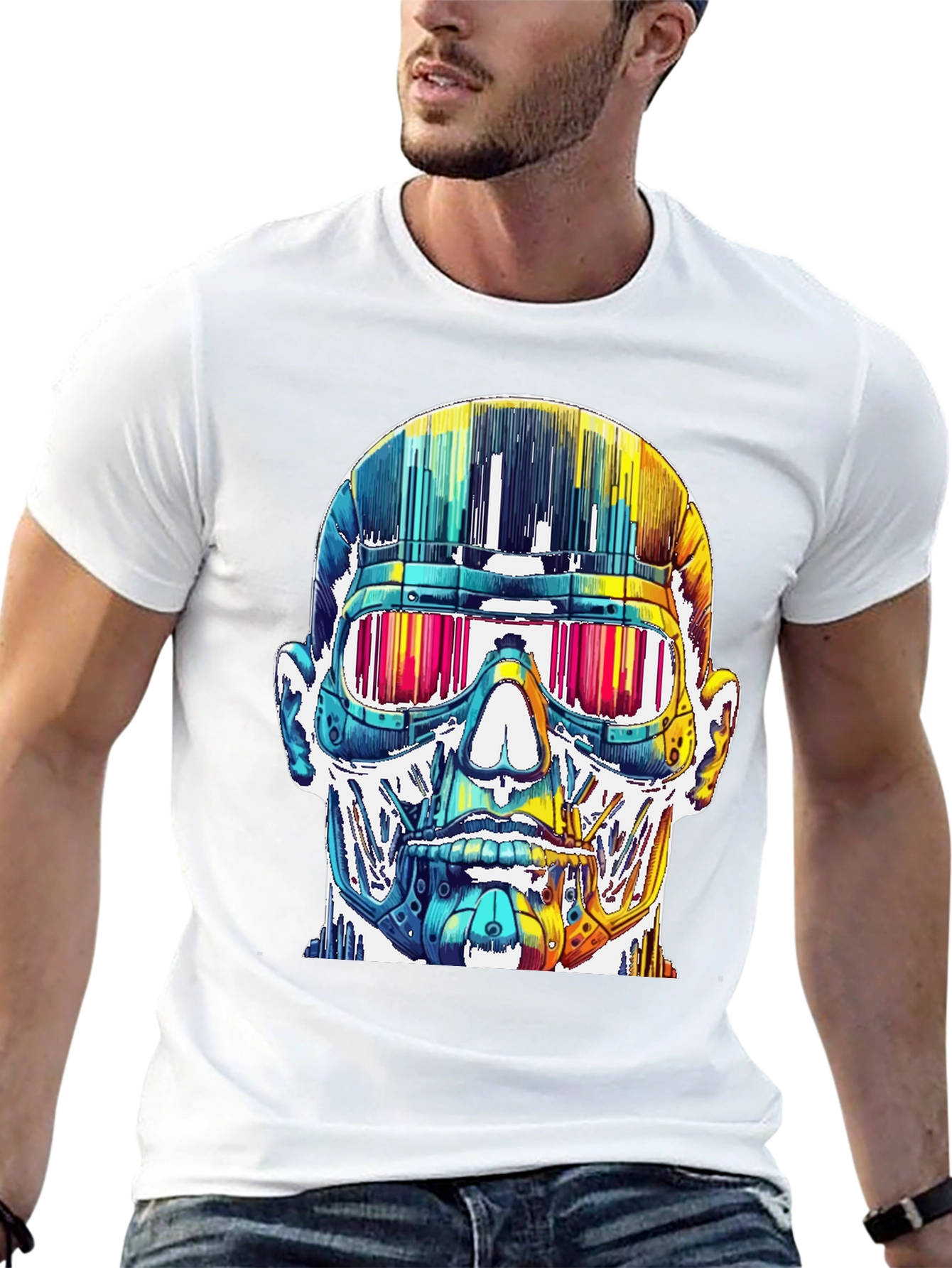 Black Cyberpunk Skull Graphic Tee view 13