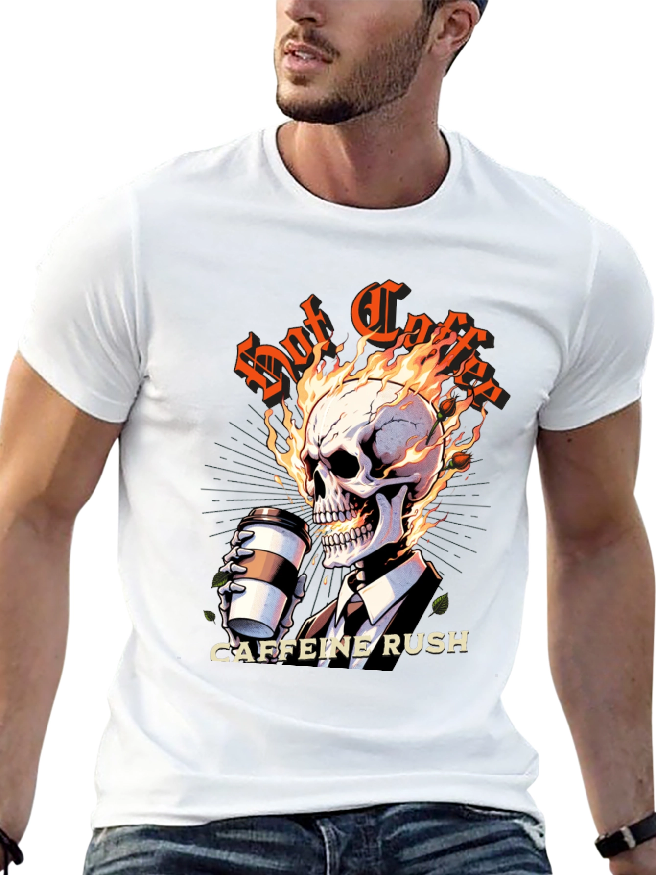 Black Hot Coffee Caffeine Rush Graphic T-Shirt view 13