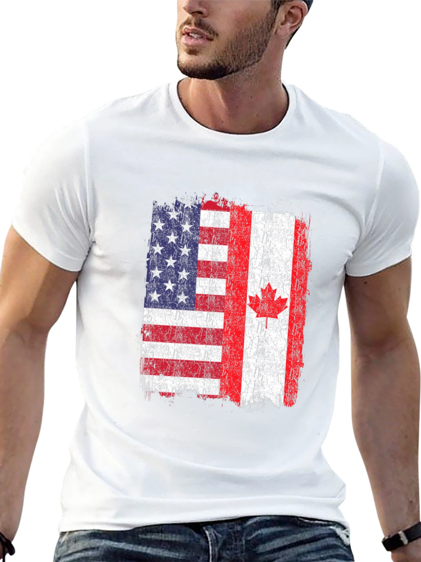 Black USA Canada Flag Graphic T-Shirt view 13