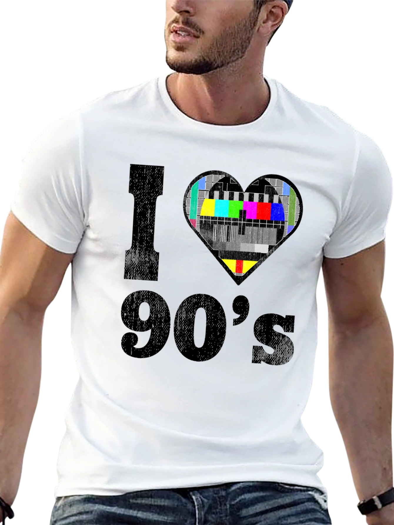 Black I Love 90's T-Shirt - Nostalgic TV Heart Design view 13