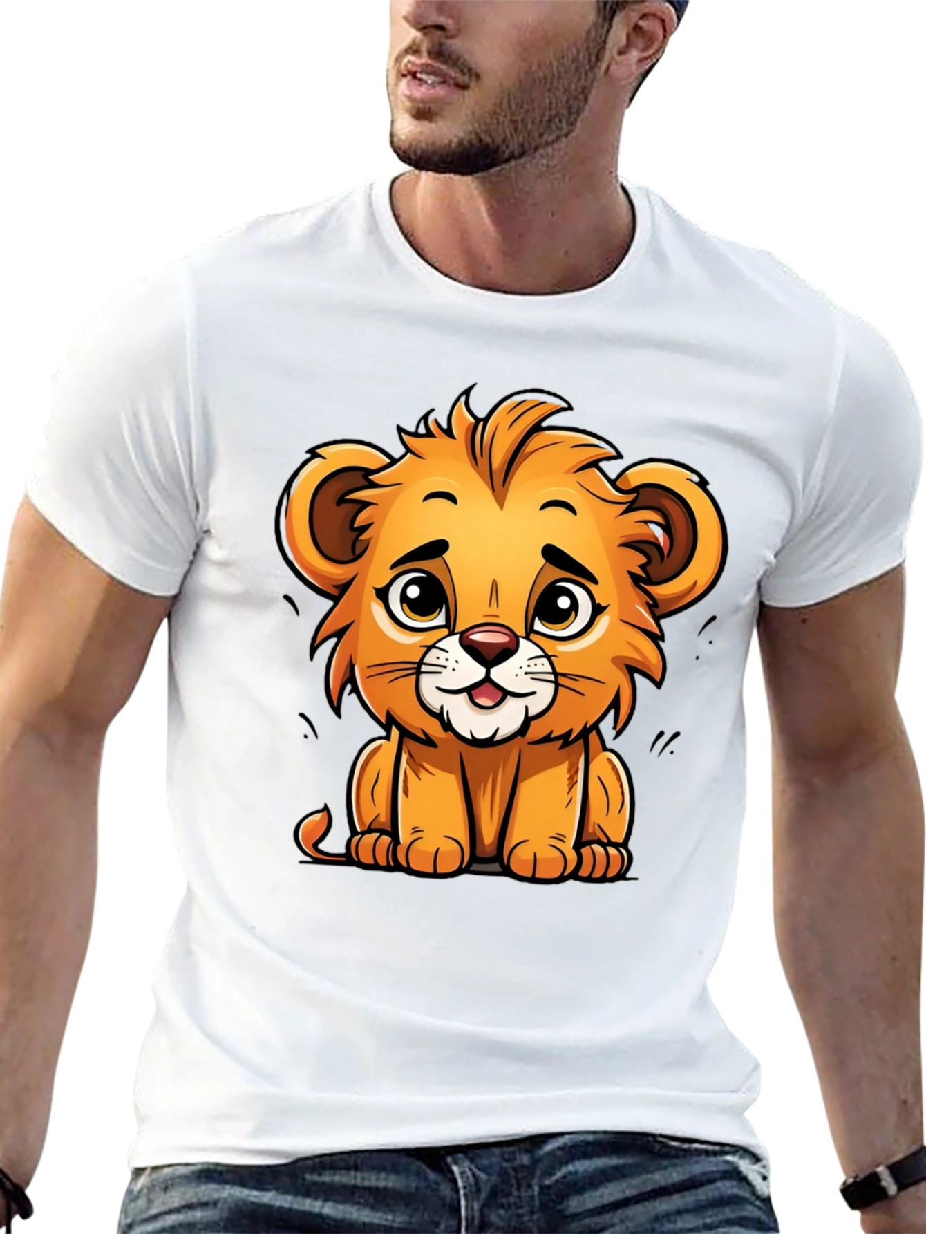 Black Cute Lion Cartoon T-Shirt - Soft Cotton Tee view 13