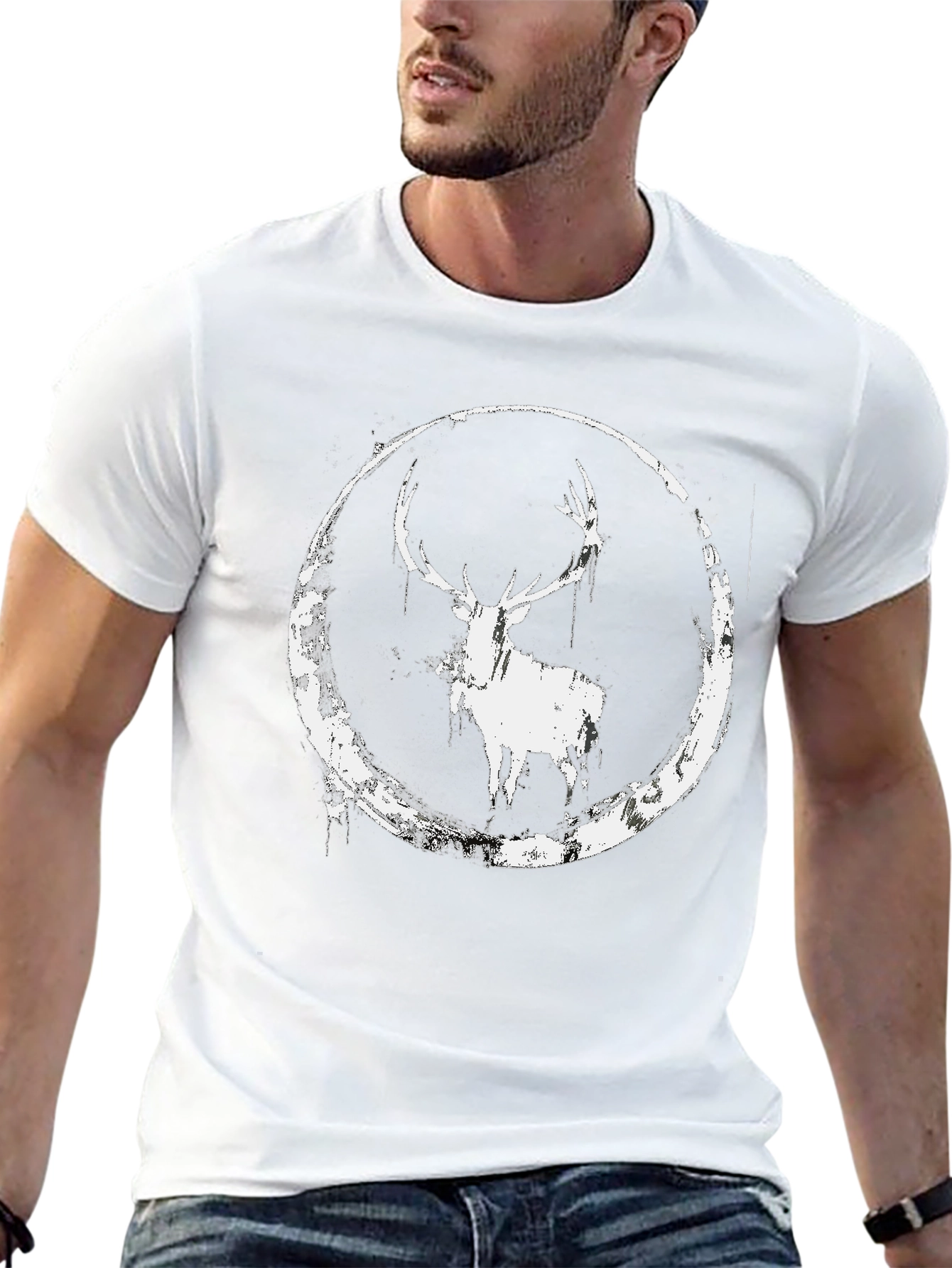 Black Deer Circle Graphic Black T-Shirt view 13