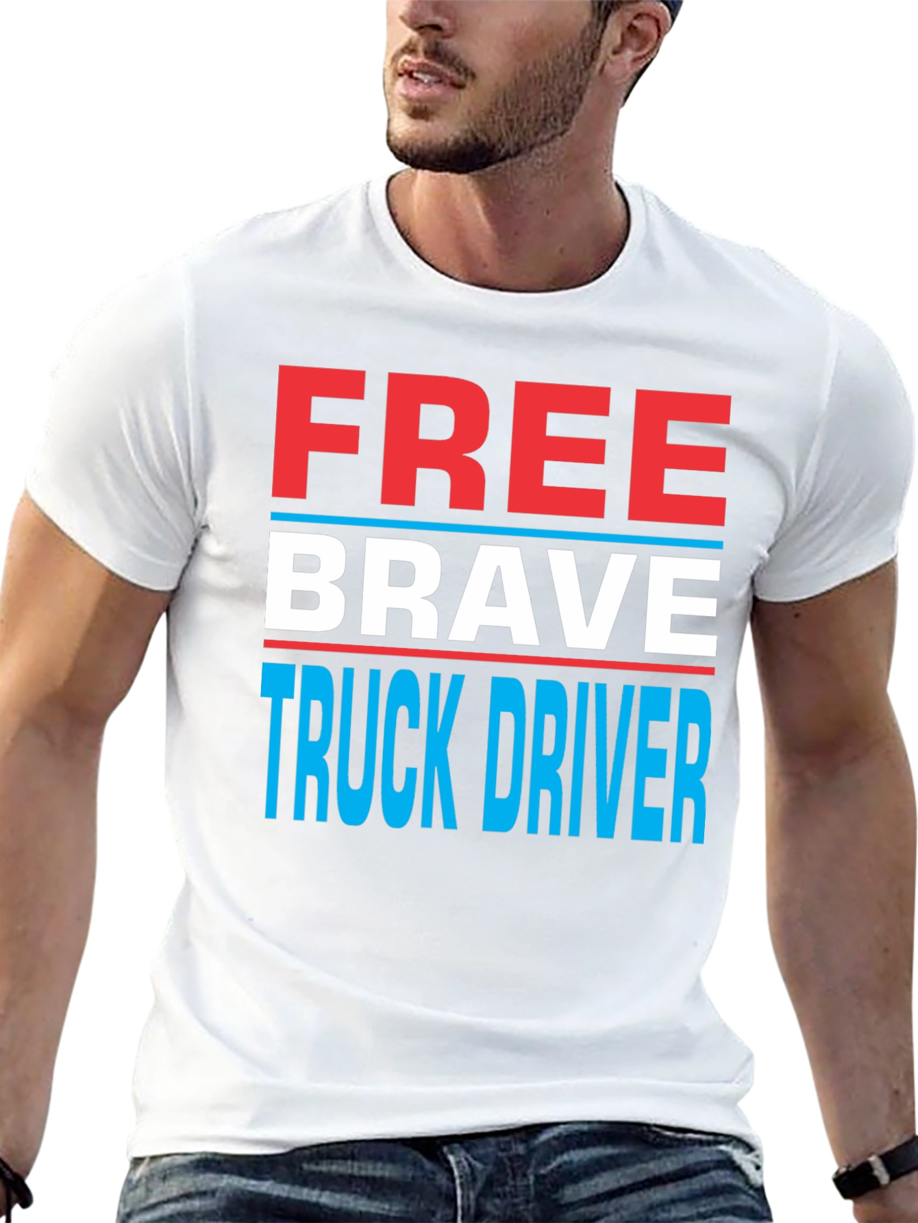 Black Free Brave Truck Driver Graphic Tee view 13