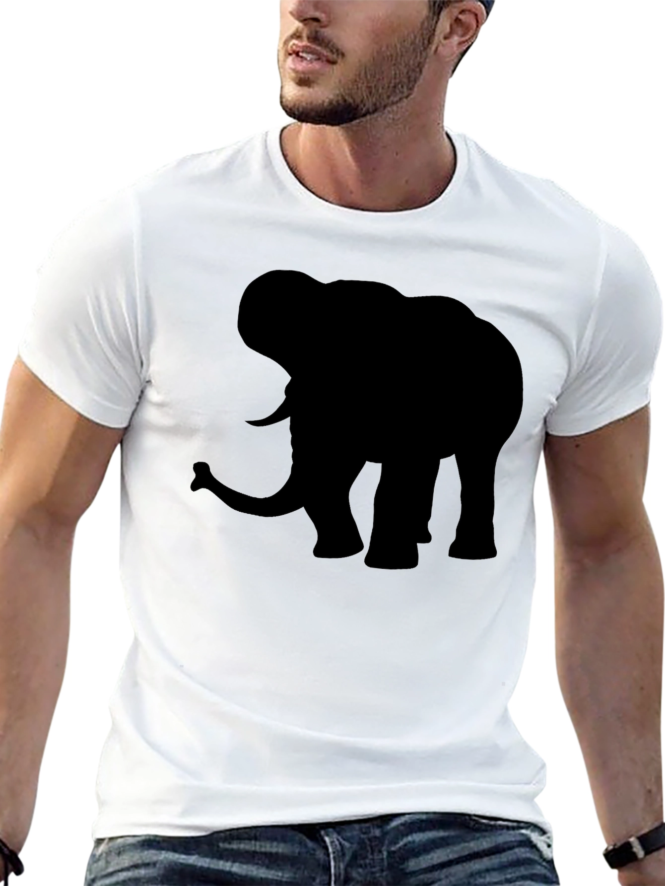 Black Elephant Silhouette Black T-Shirt view 13