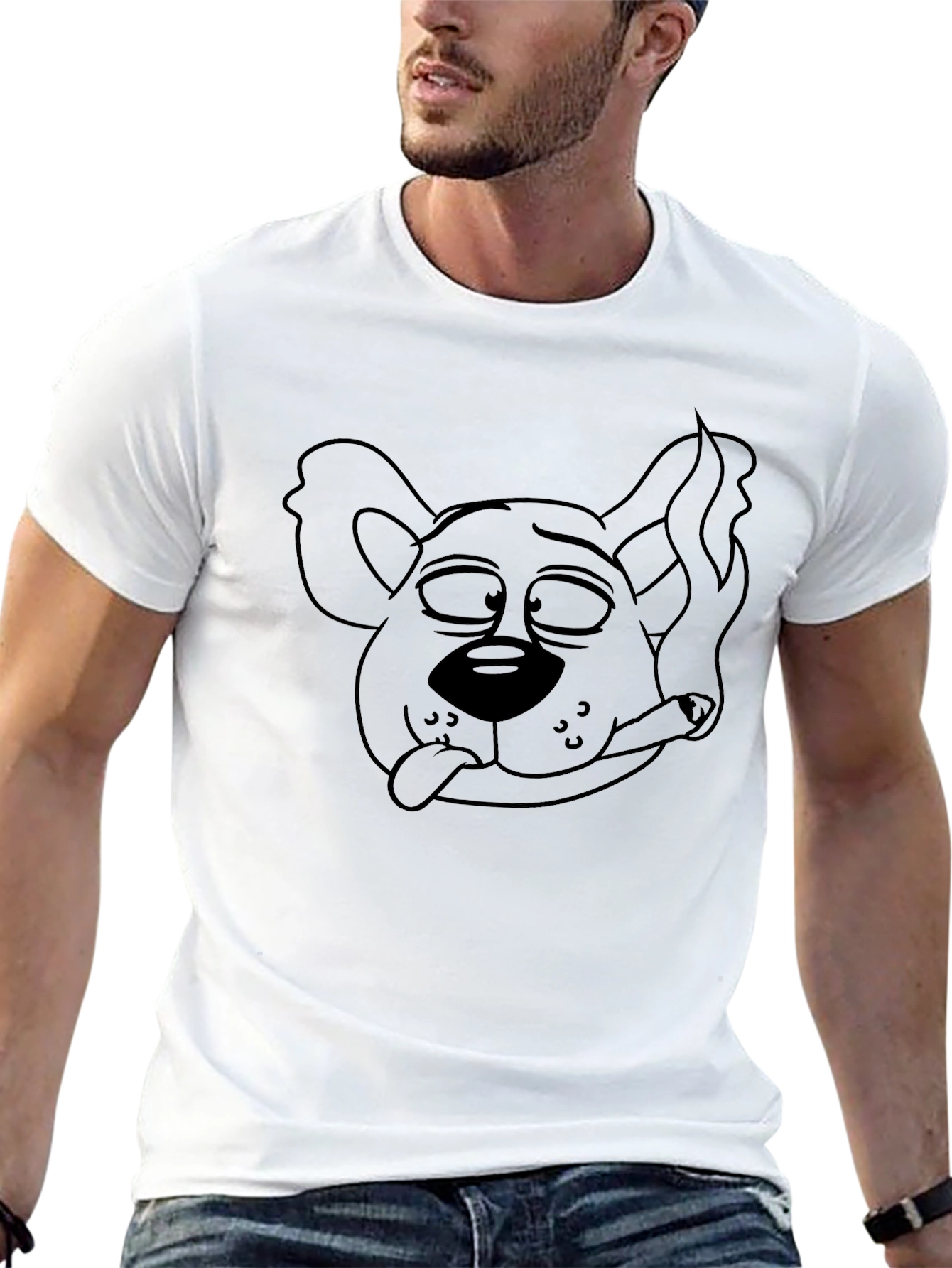 Black Cartoon Dog Smoking Black T-Shirt view 13