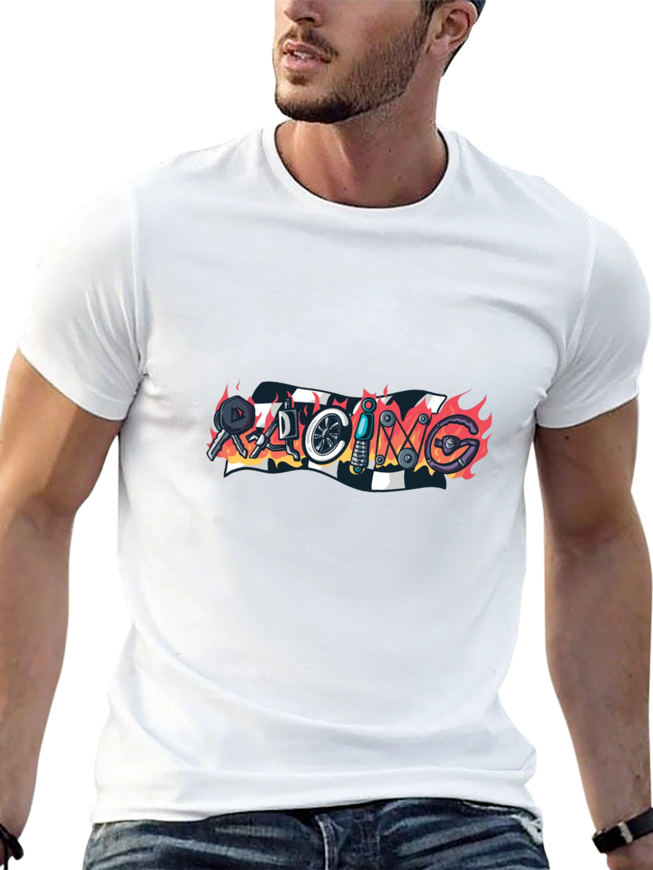 Black Racing Graphic Tee - Black Cotton T-Shirt for Motorsport Fans view 13