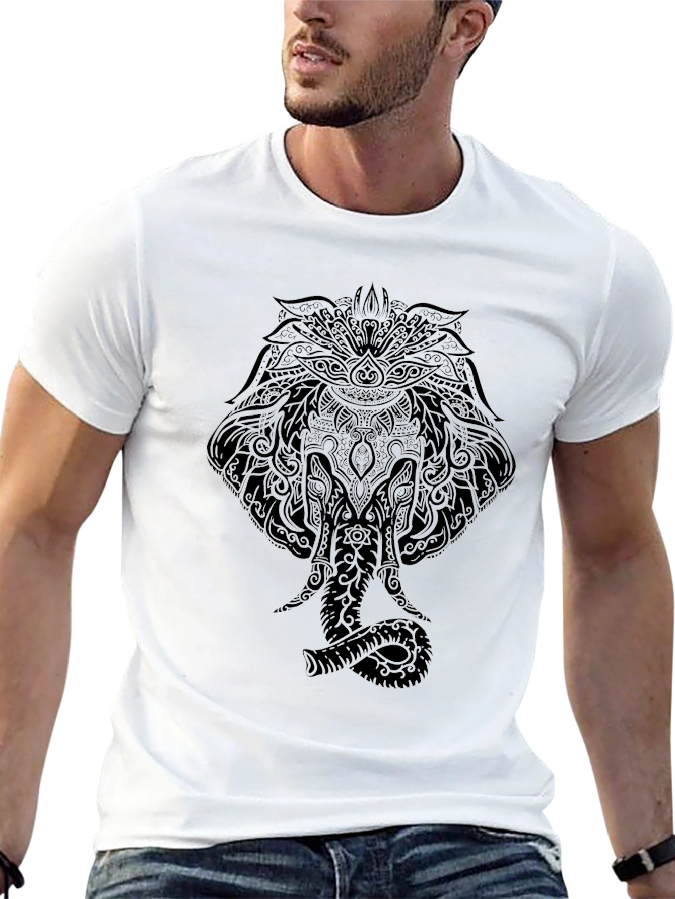 Black Mens Black Elephant Mandala Graphic Tee view 13