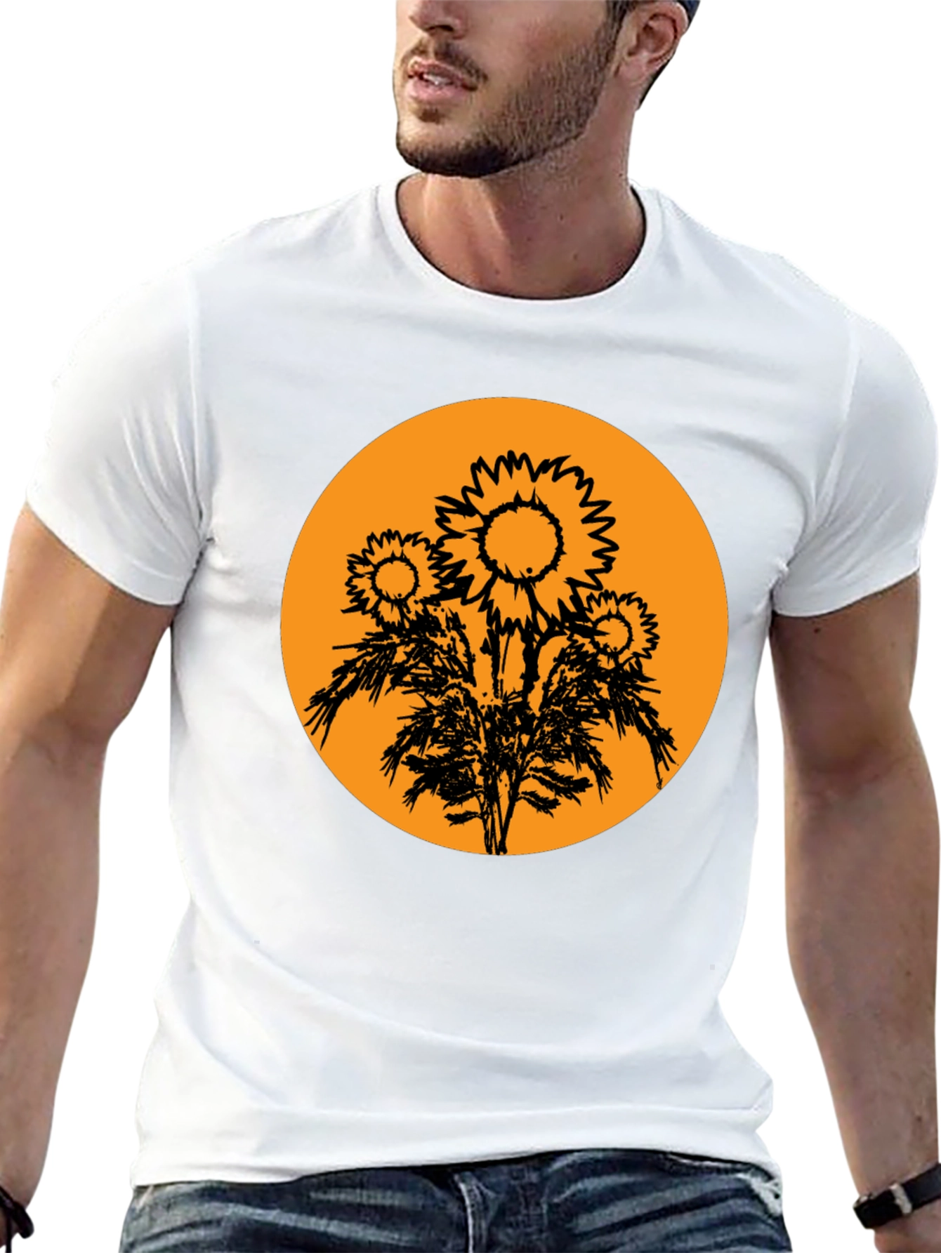 Black Sunflower Graphic Tee - Black Cotton T-Shirt view 13