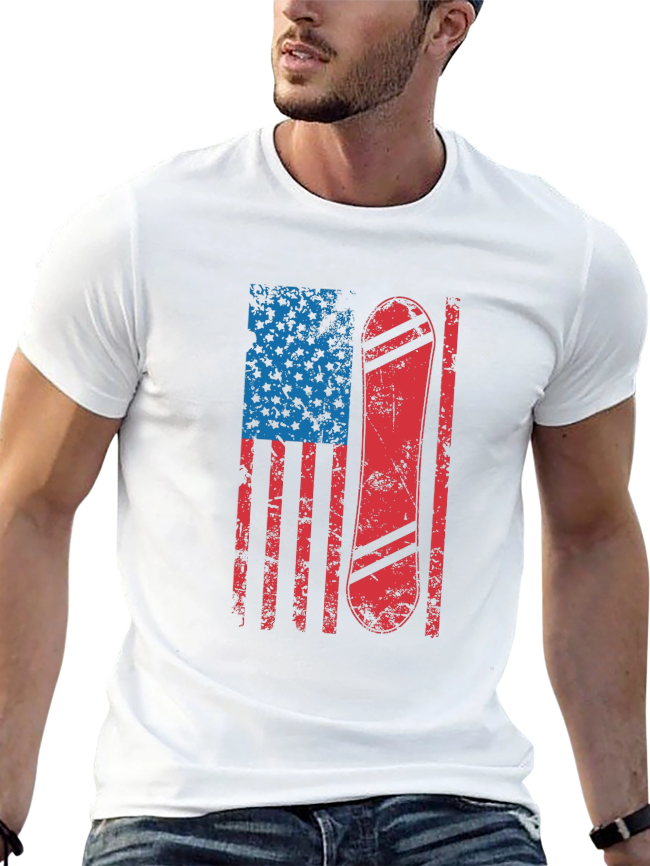 Black American Flag Snowboard T-Shirt view 13
