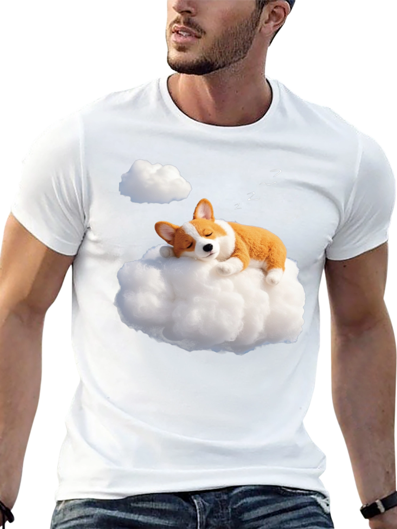 Black Dreamy Corgi Cloud Nap Black T-Shirt view 13