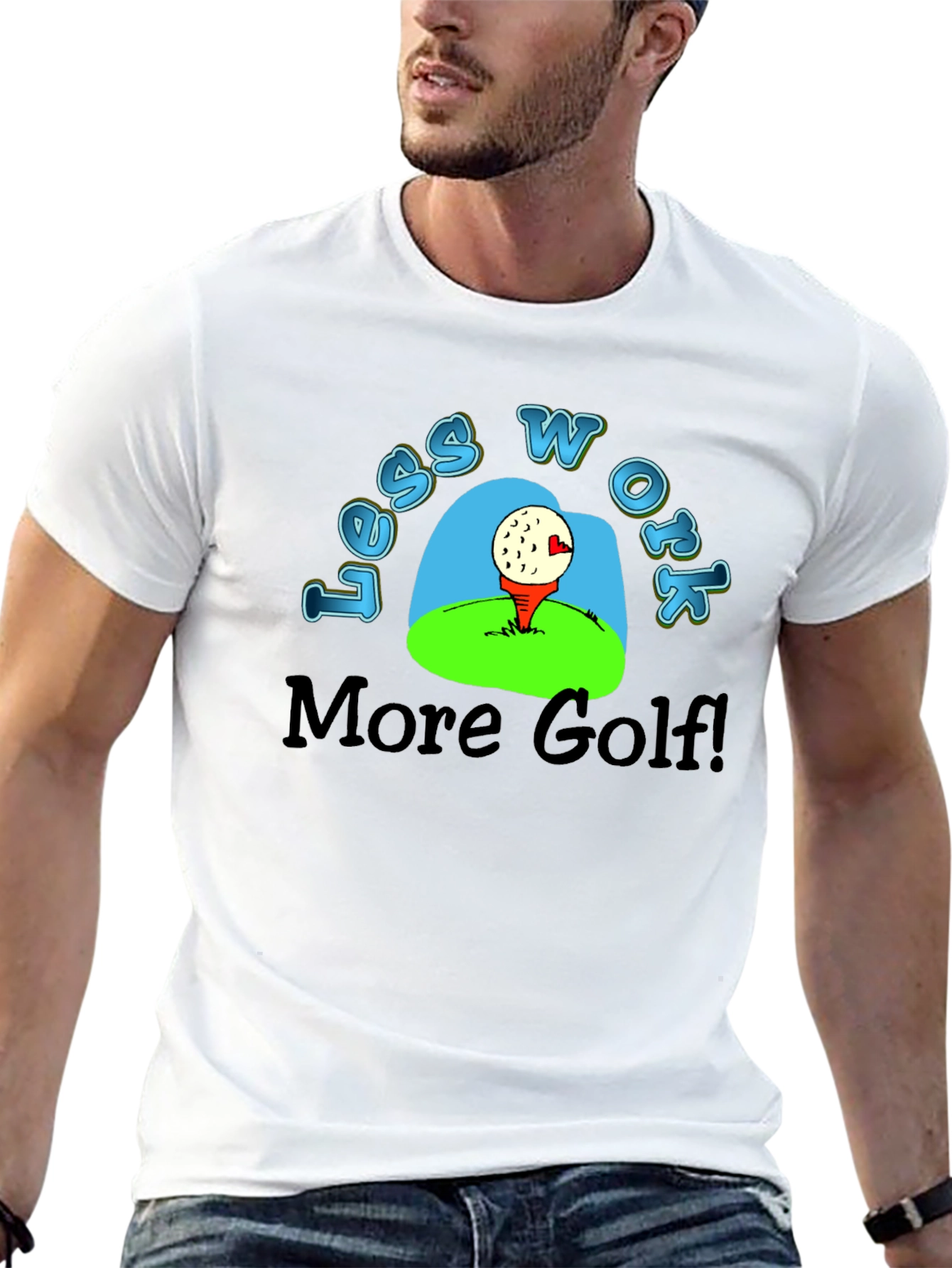 Black Less Work More Golf T-Shirt - Black view 13