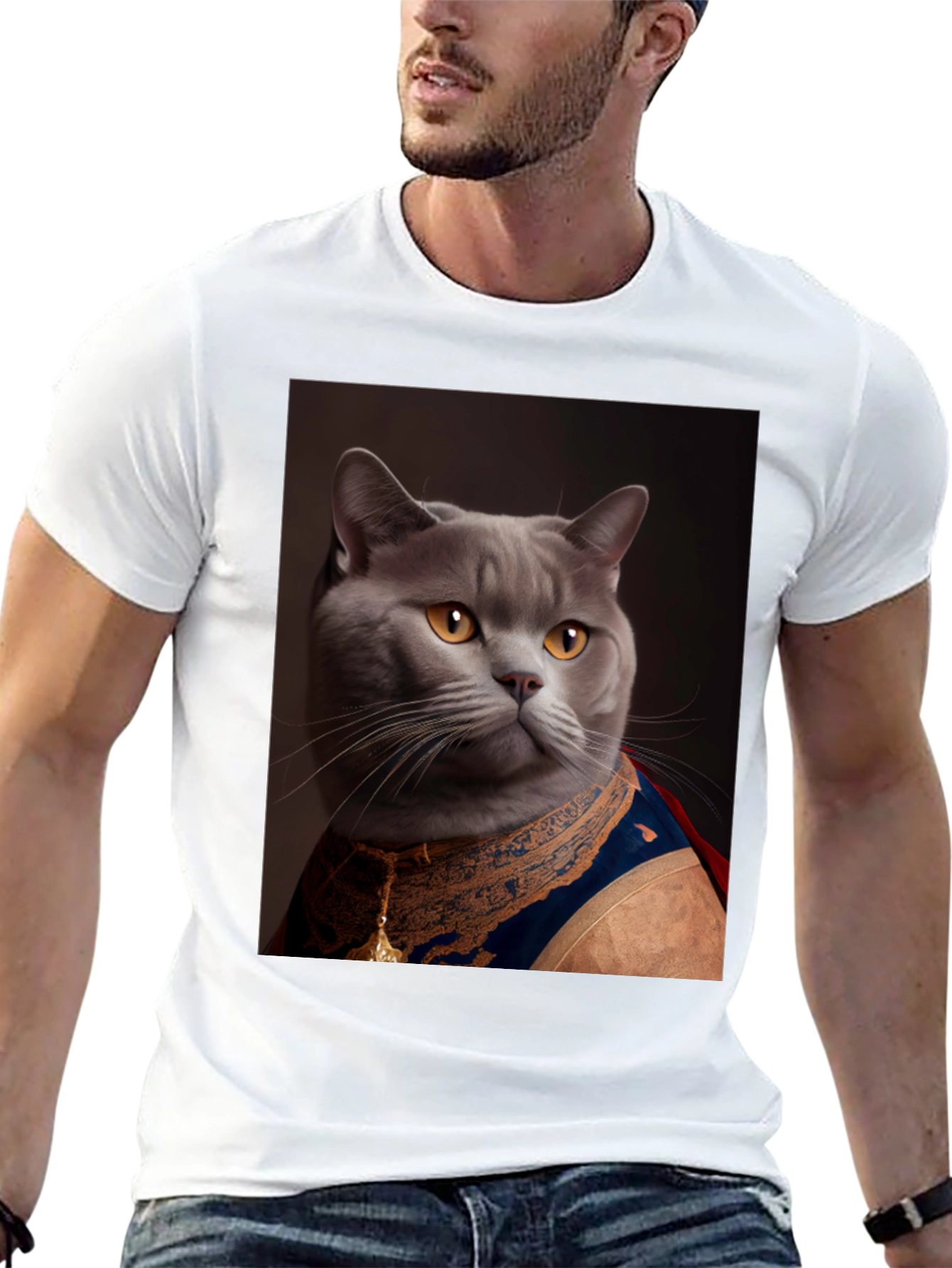 Black Regal Cat T-Shirt - Funny Pet Portrait Tee view 13
