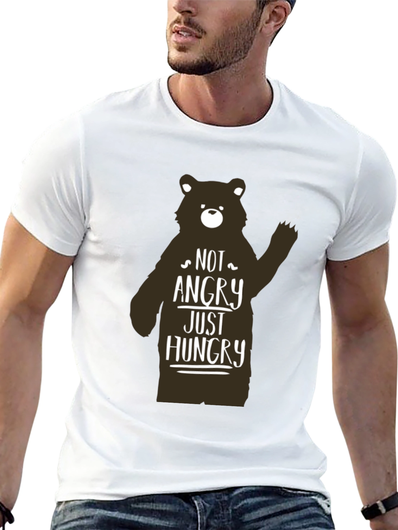 Black Not Angry Just Hungry Bear Graphic T-Shirt view 13