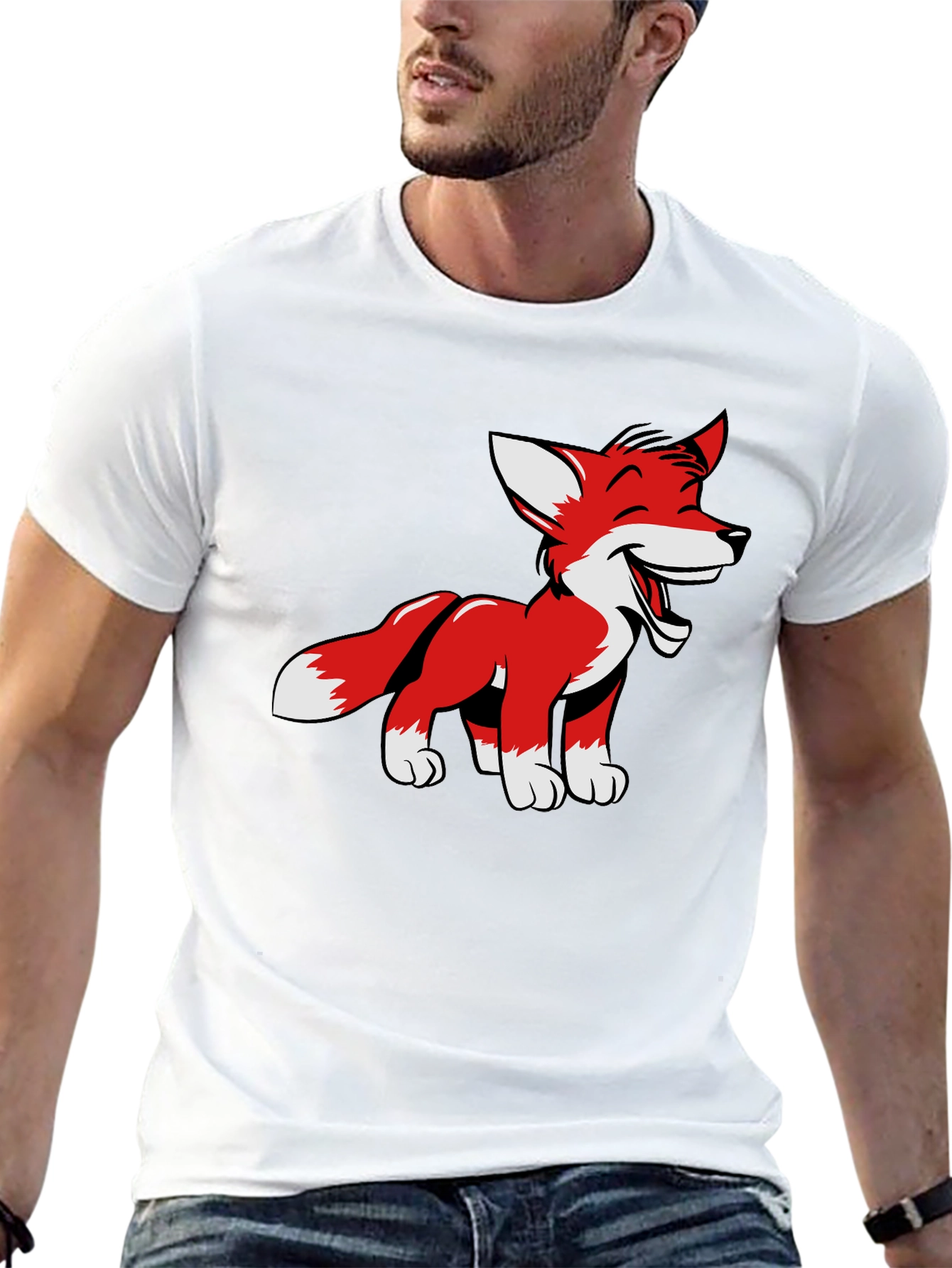 Black Cartoon Fox Graphic Tee - Black Cotton Blend view 13