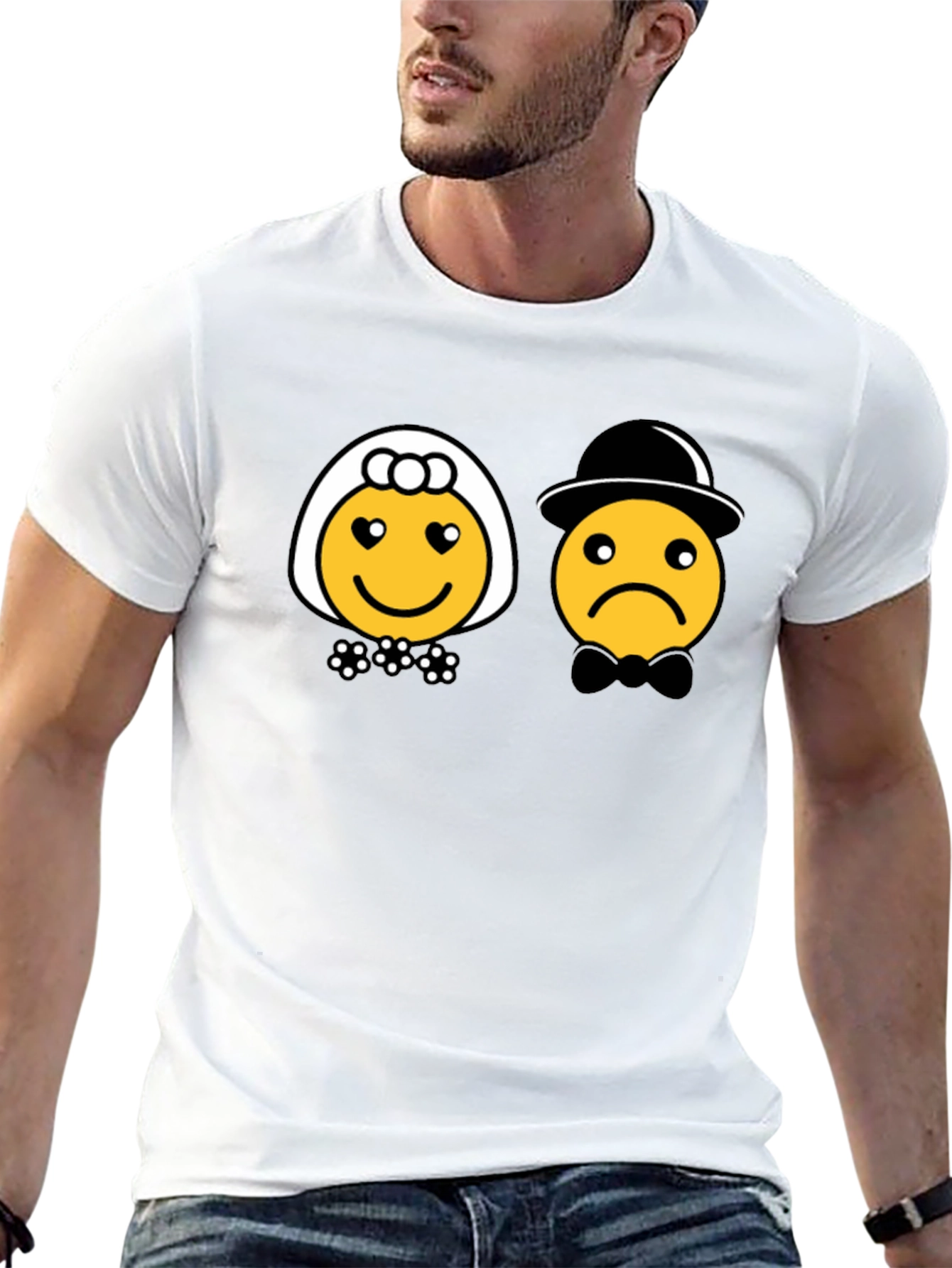 Black Bride & Groom Emoji Black T-Shirt - Funny Wedding Tee view 13