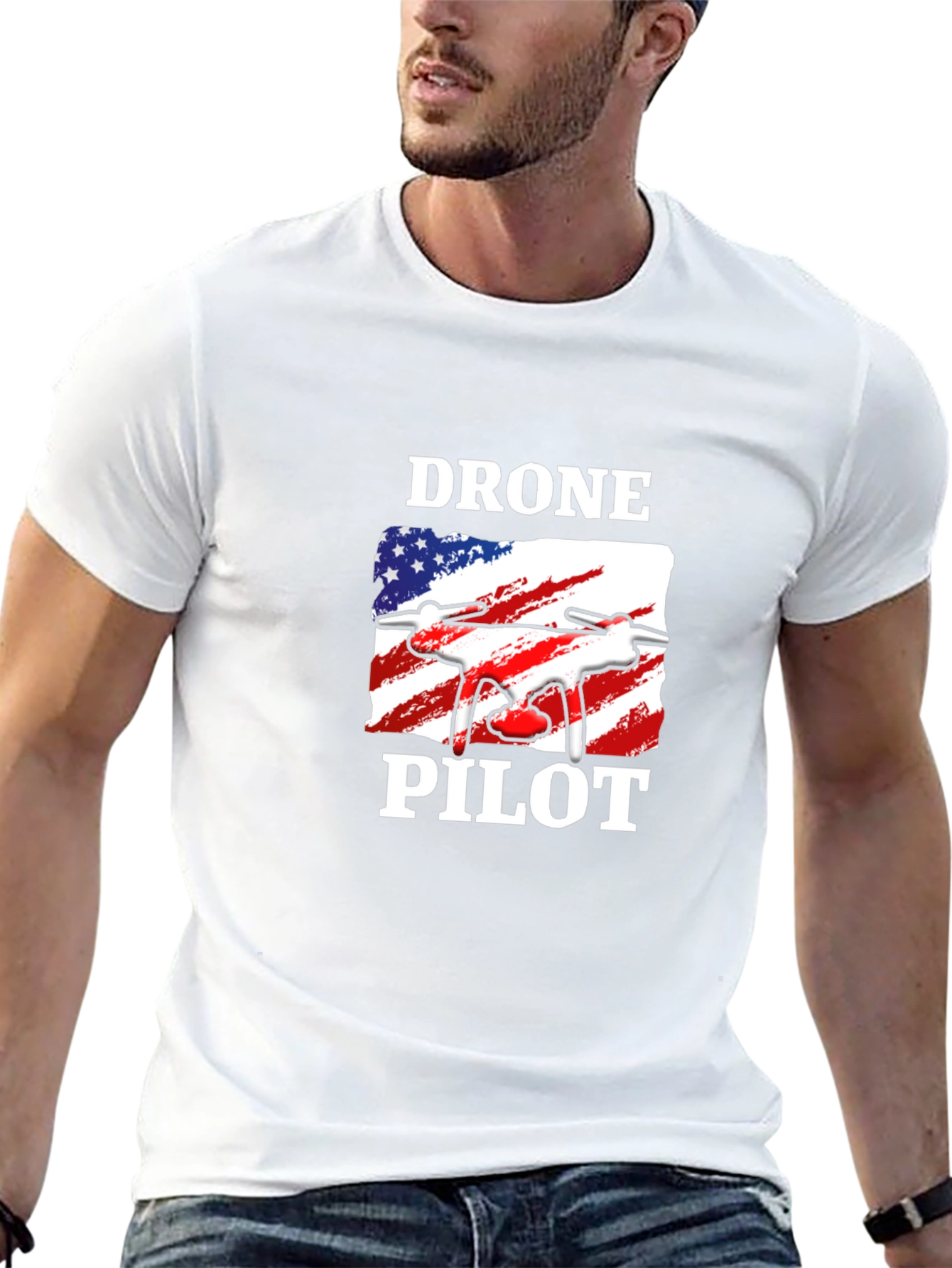 Black Drone Pilot T-Shirt - American Flag Design view 13