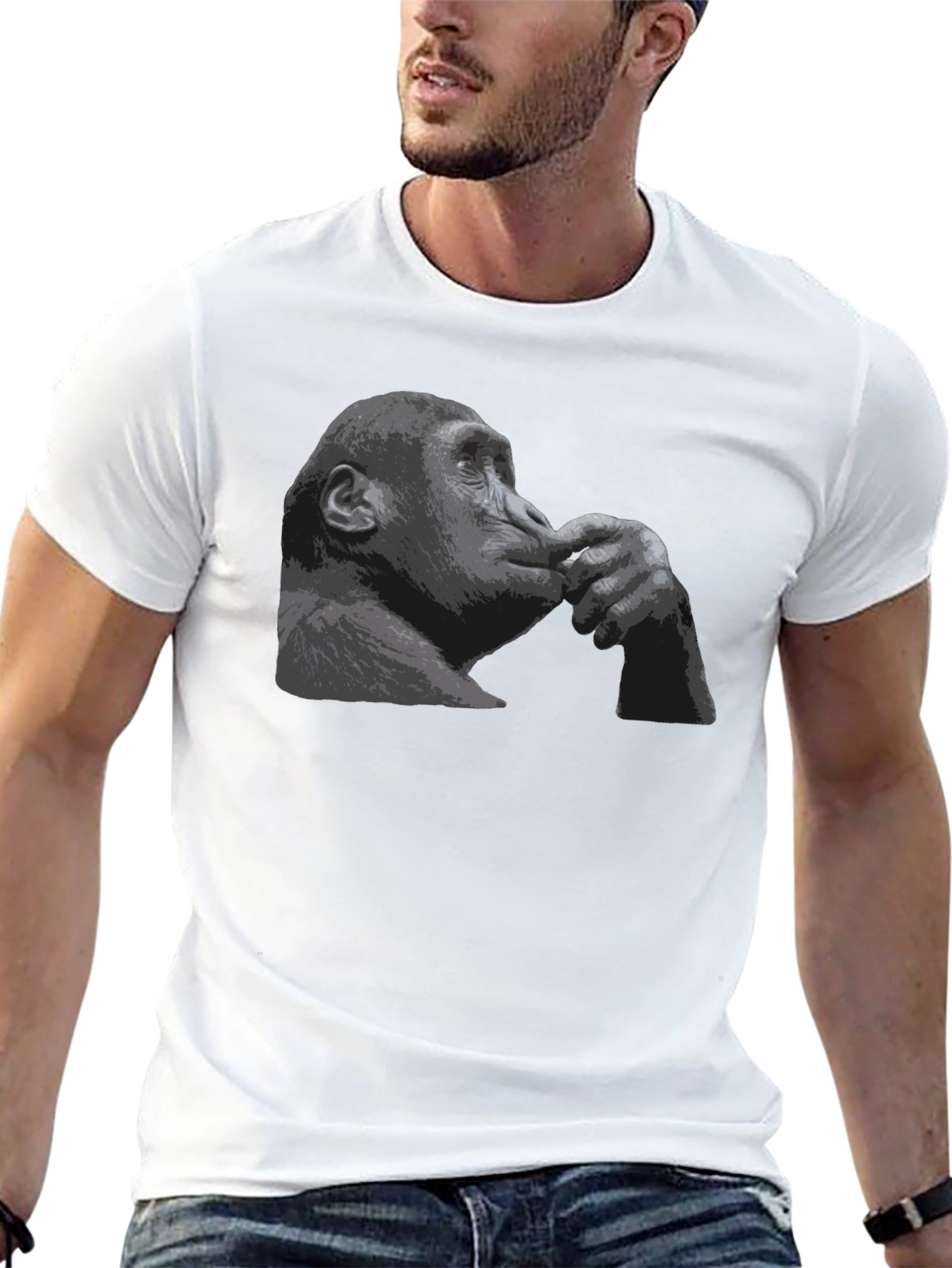 Black Thinking Chimpanzee Graphic T-Shirt view 13