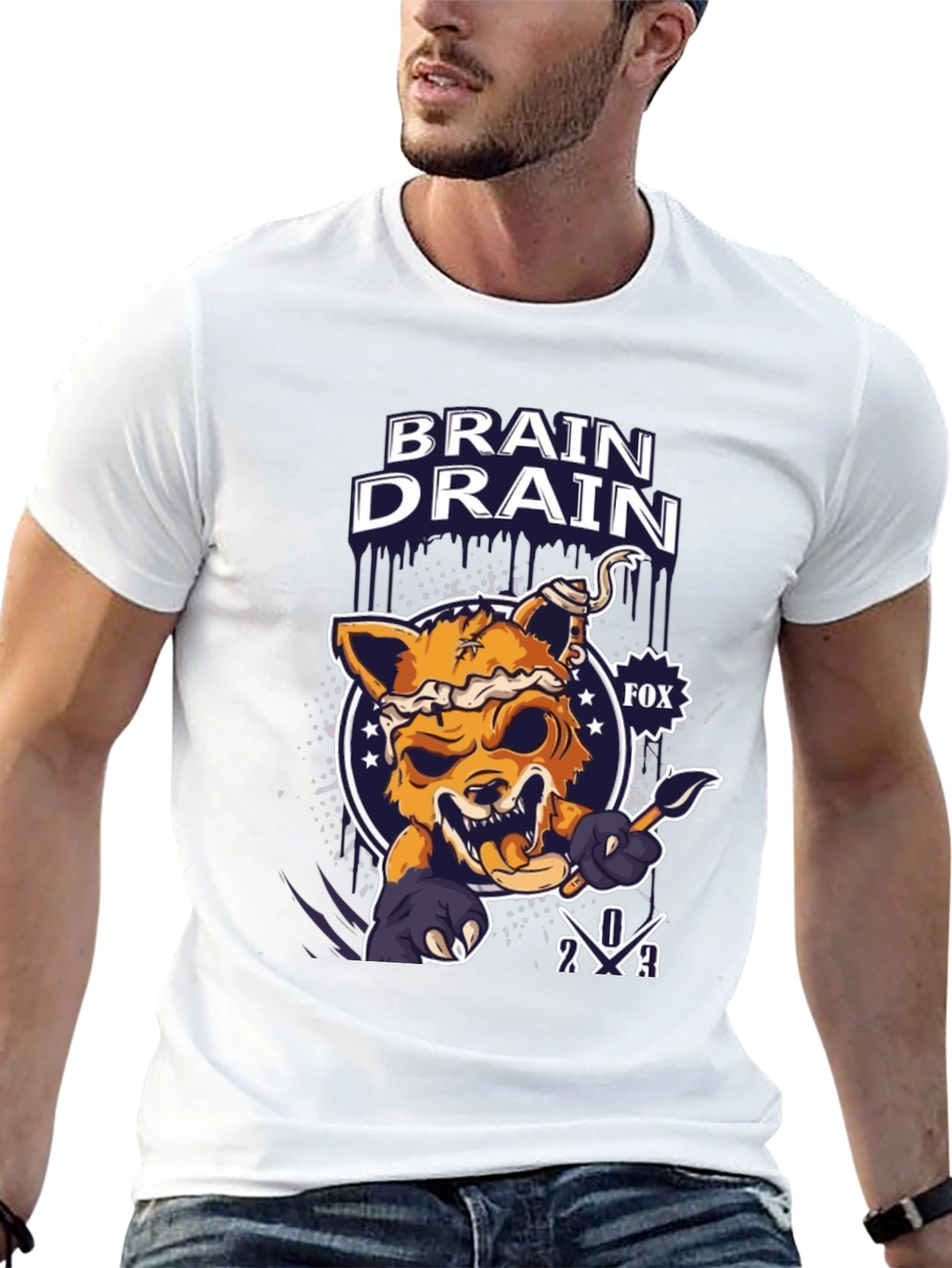 Black Brain Drain Fox Graphic T-Shirt view 13