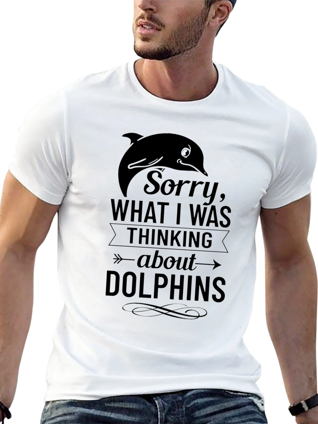 Black Dolphin T-Shirt: Sorry, Thinking About Dolphins view 13