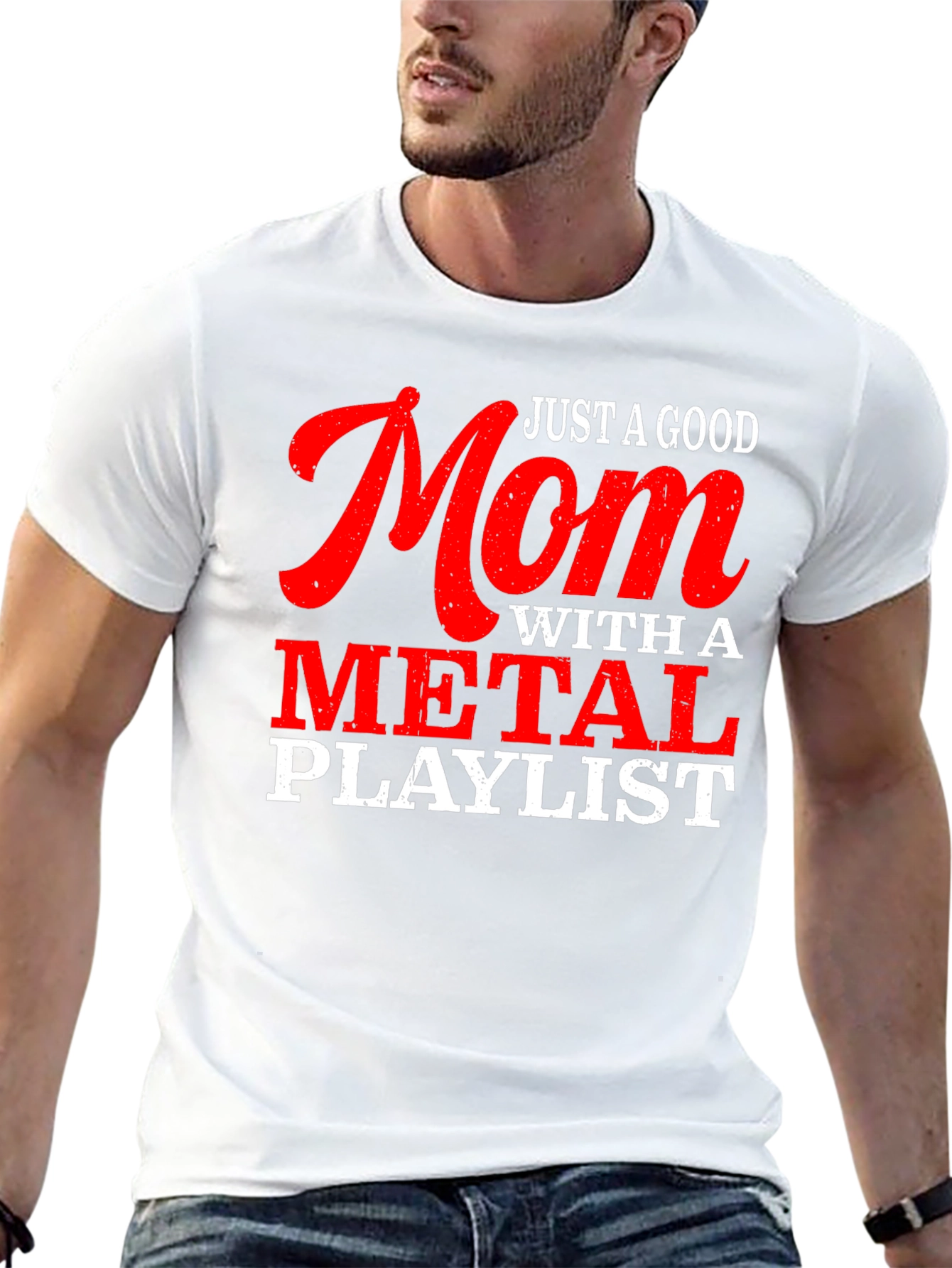 Black Just a Good Mom with a Metal Playlist T-Shirt view 13