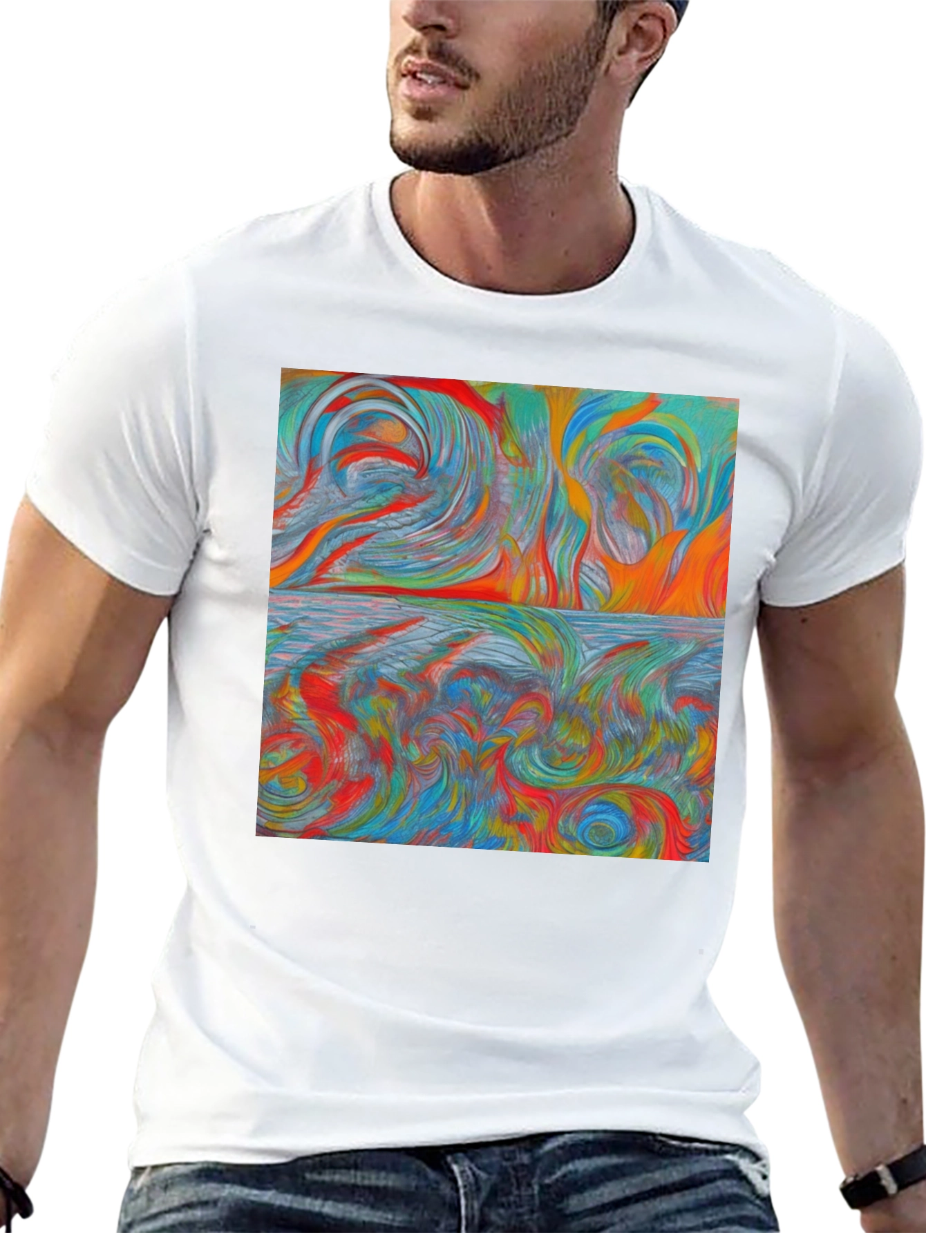 Black Abstract Swirl Art T-Shirt view 13