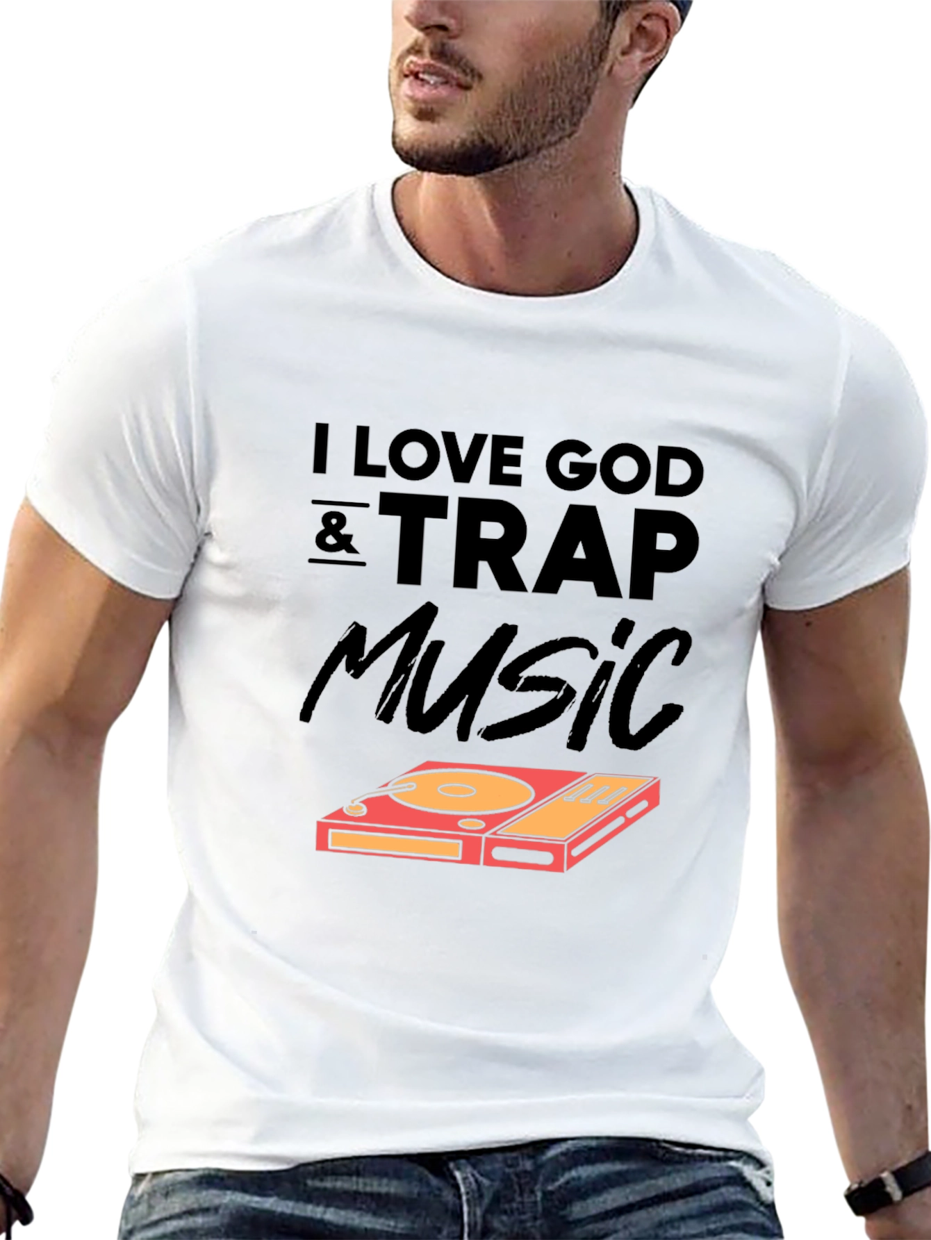 Black I Love God & Trap Music Graphic Tee view 13