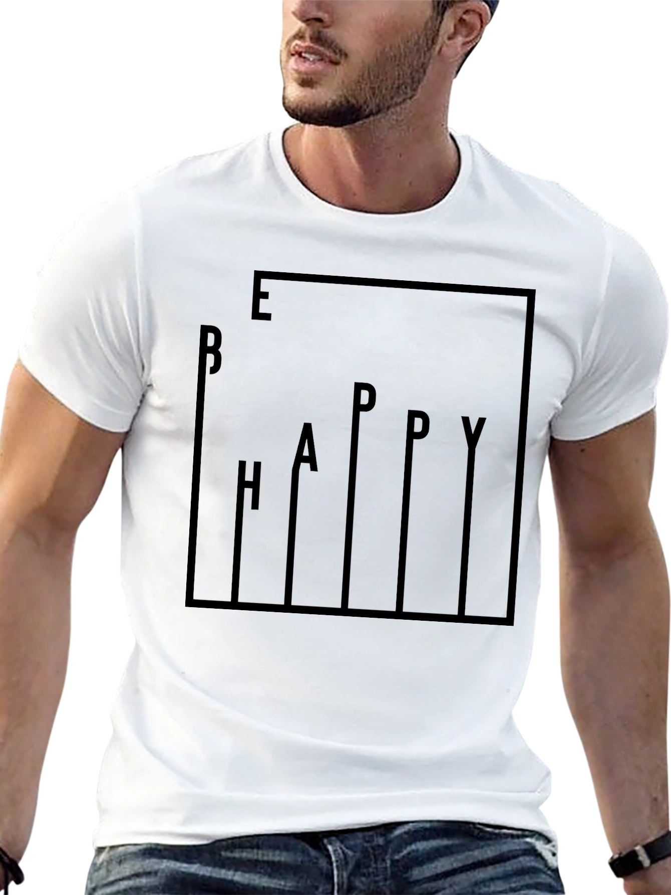 Black Be Happy Graphic Print Black T-Shirt view 13