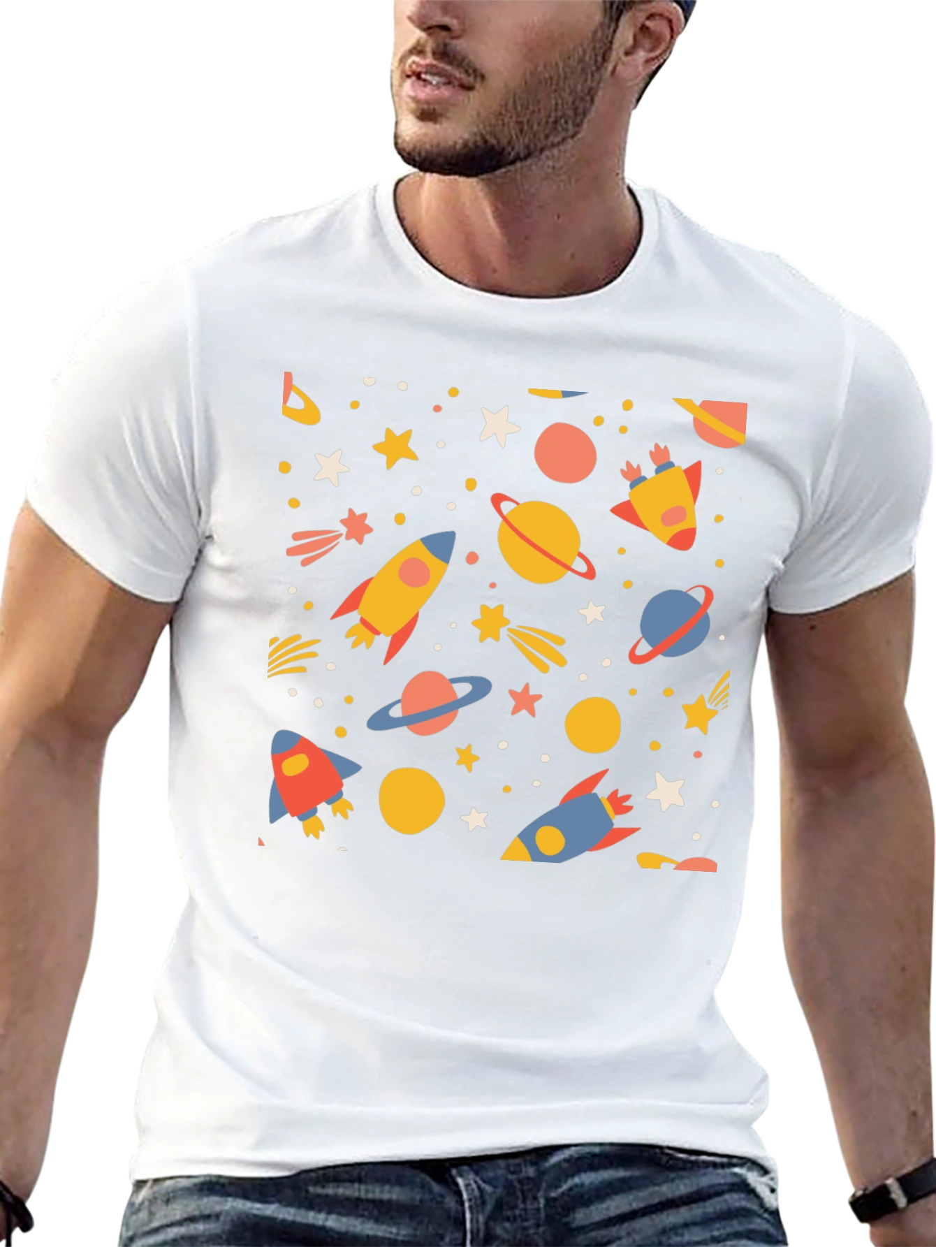 Black Cosmic Adventure T-Shirt - Space Rockets & Planets view 13